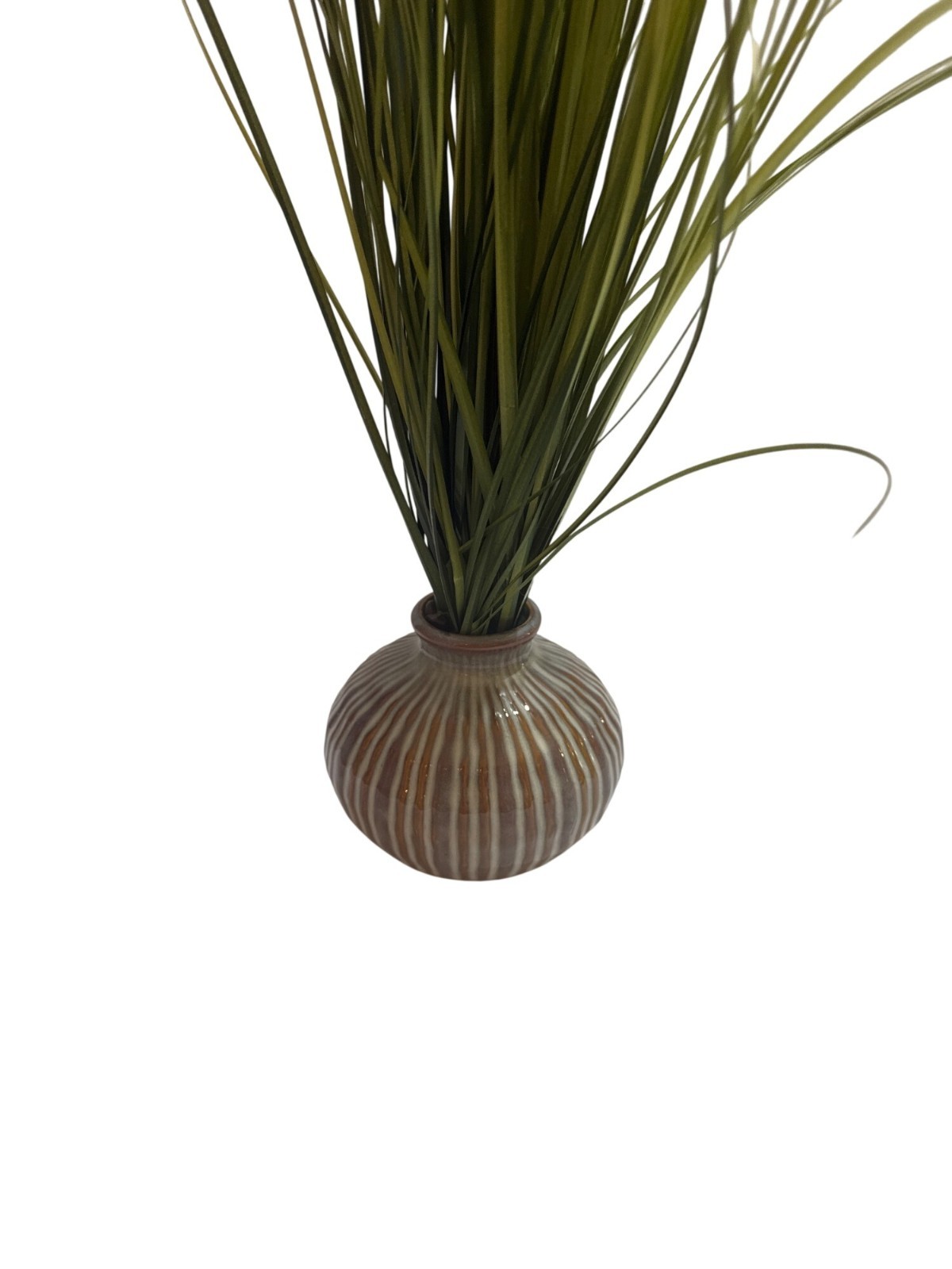 Artificial Grass In Striped Ceramic Vase Decorative Accent Greenery Arrangement