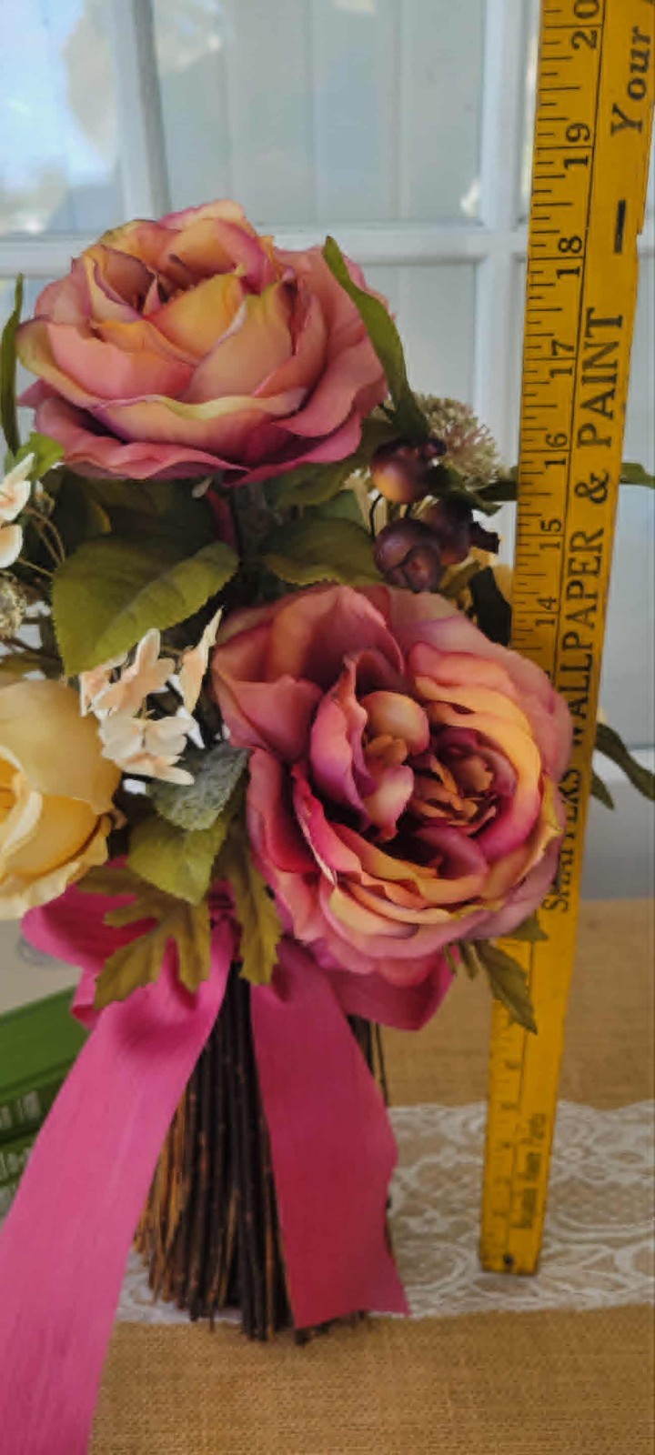 Table Top Floral Arrangement, Free-Standing Topiary Roses Bouquet Home Decor
