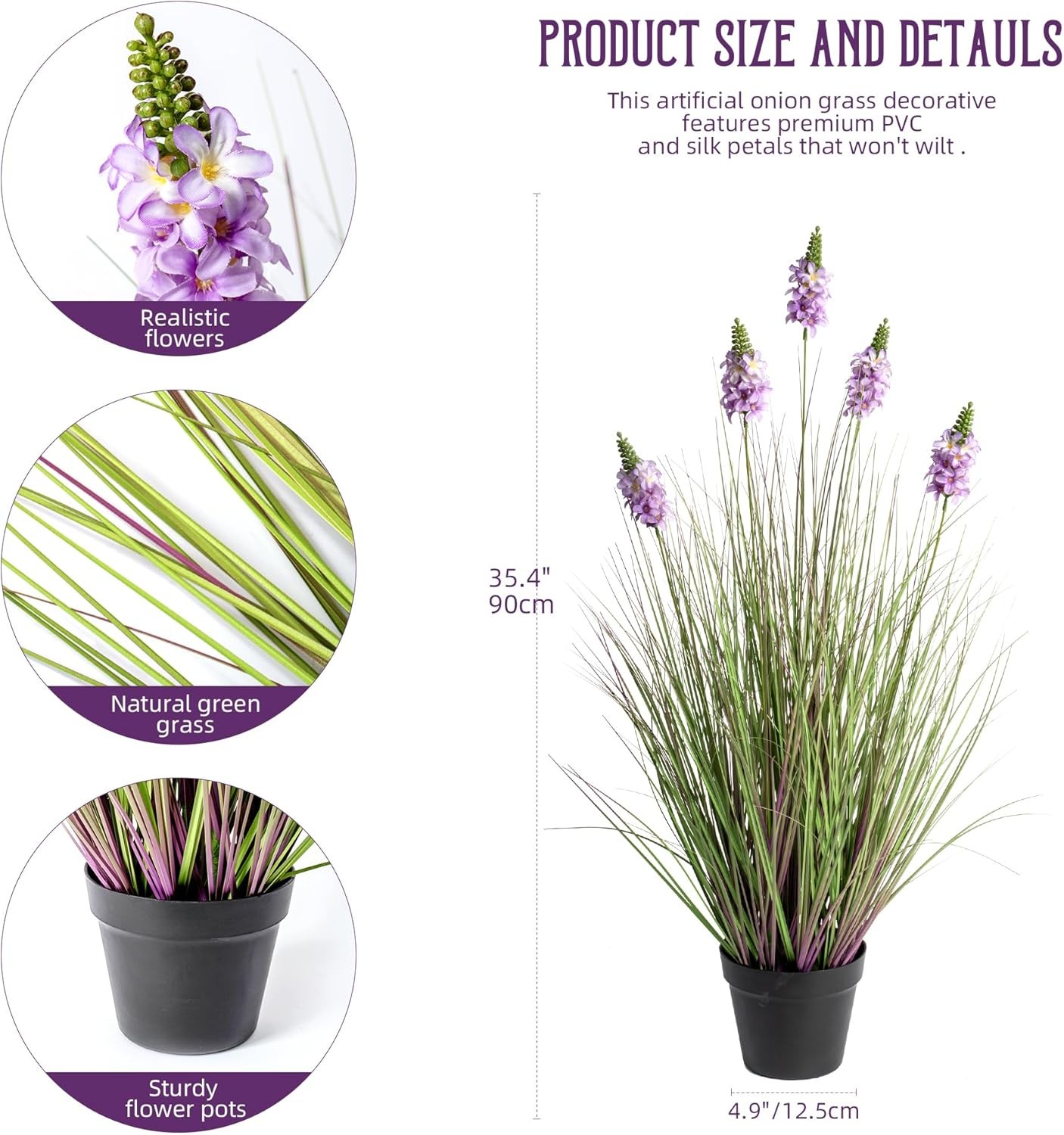 Tall Artificial Grass with Lilac Flowers 35.4In Green