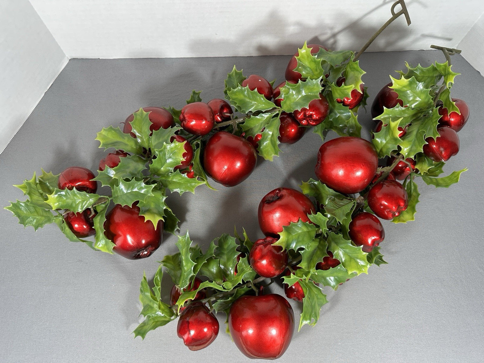 Lot of 2 Vintage Artificial Christmas Foliage Swag Apples & Holly 21″ Long NICE
