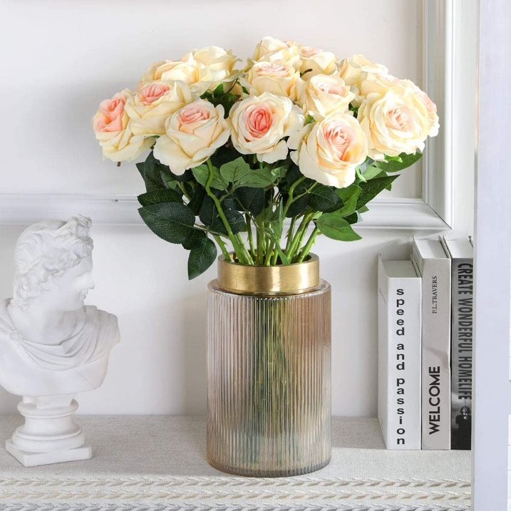 10Pcs Artificial Rose Silk Flowers Faux Bouquet Wedding Party Home Champagne