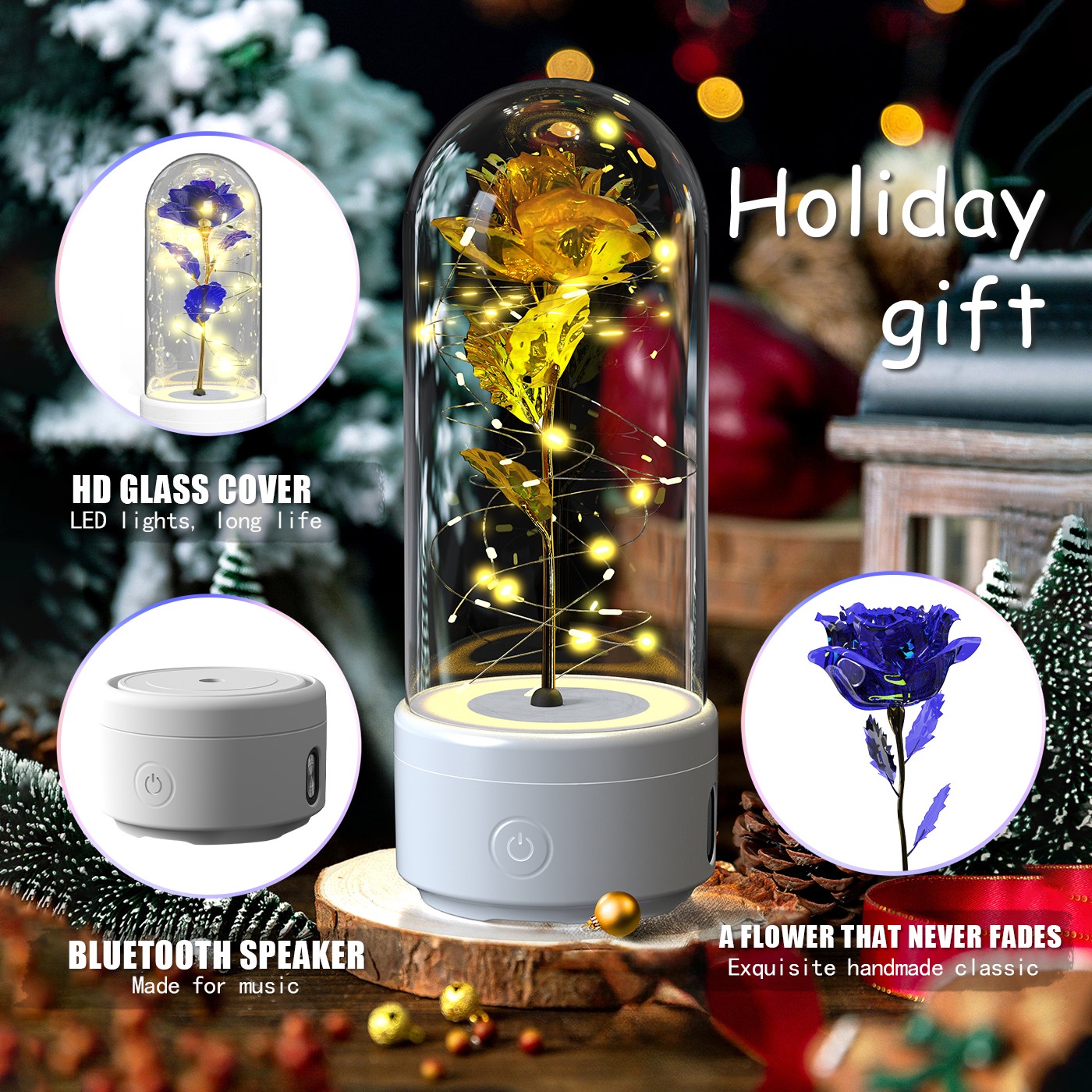 Rose Flower LED Light & Bluetooth Speaker Romantic Gift for A Woman Flowers