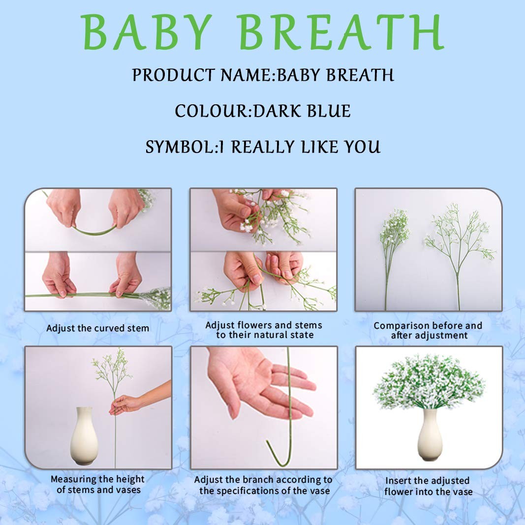 Artificial Baby Breath Flowers Fake Gypsophila Bouquet Dark Blue 12 PCS