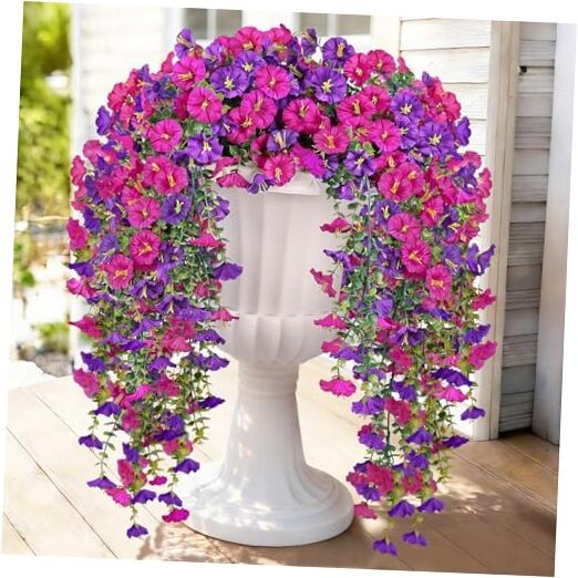 Artificial Hanging Flowers for Outdoors PCS 300 Blooms 2 Fuchsia & Lightpurple