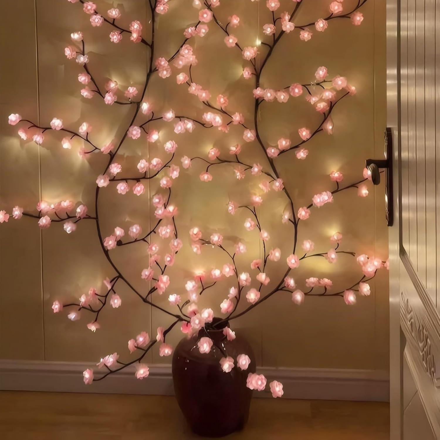 Cherry Blossom Vine LED String Lights Twig Garland Wall Door Home Christmas Deco
