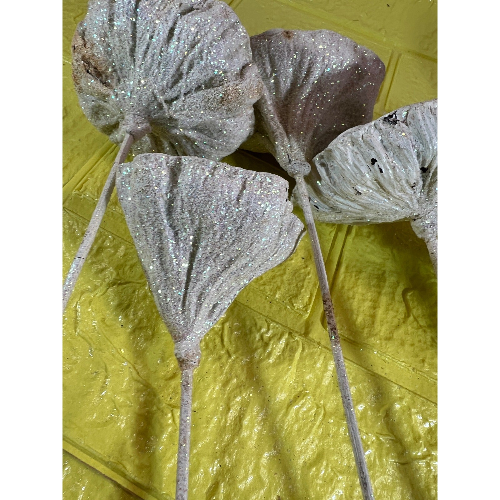 Vintage Lotus Seed Pod Floral Picks Christmas Holiday White Silver Set