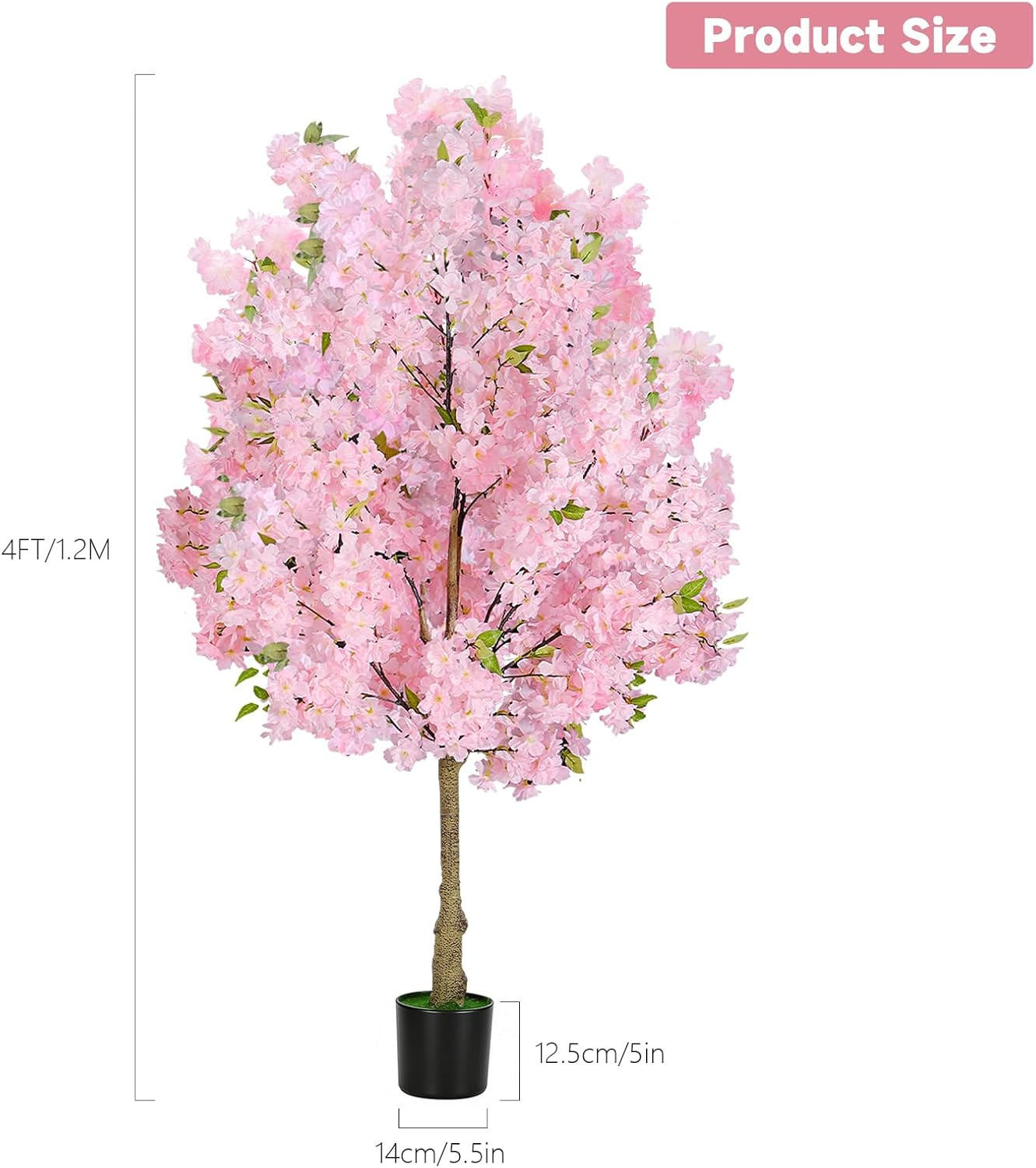 4FT Pink Cherry Blossom Tree – Realistic Faux Silk Plant for Home & Events