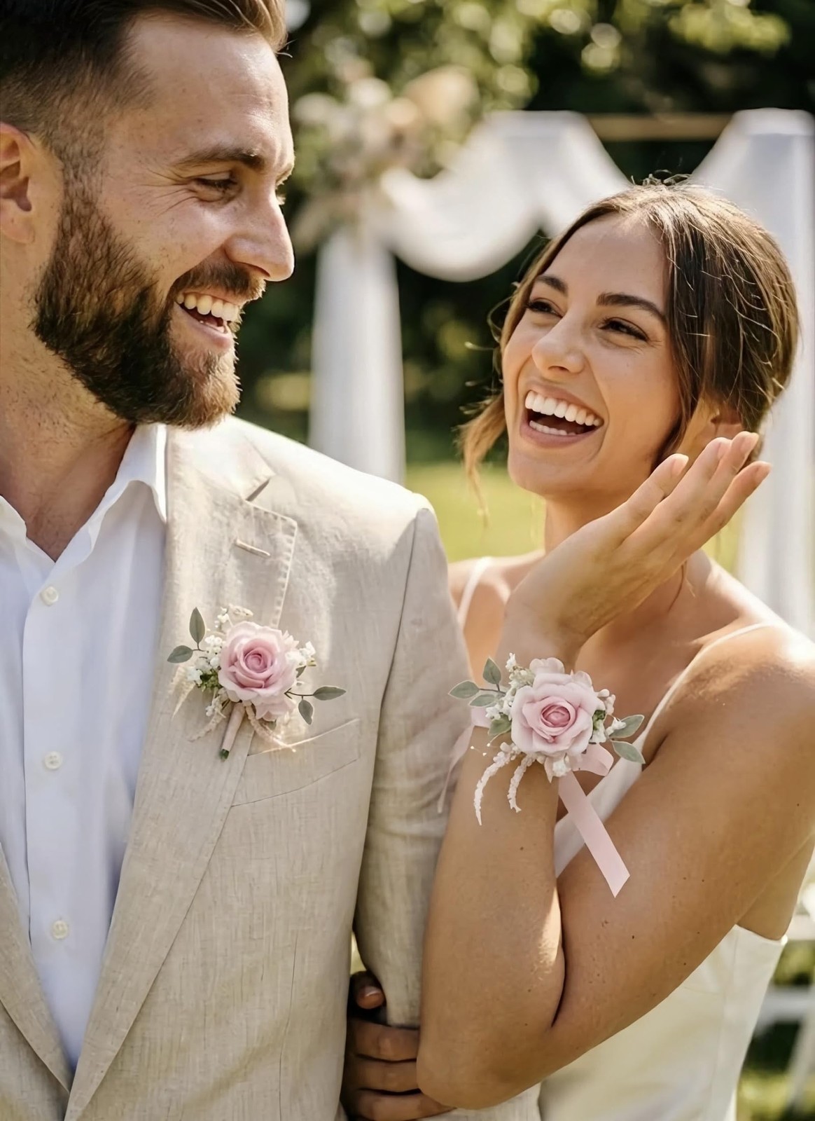 Pink Rose Corsage Boutonniere Set Prom Wrist Groom Groomsmen Bride Wedding