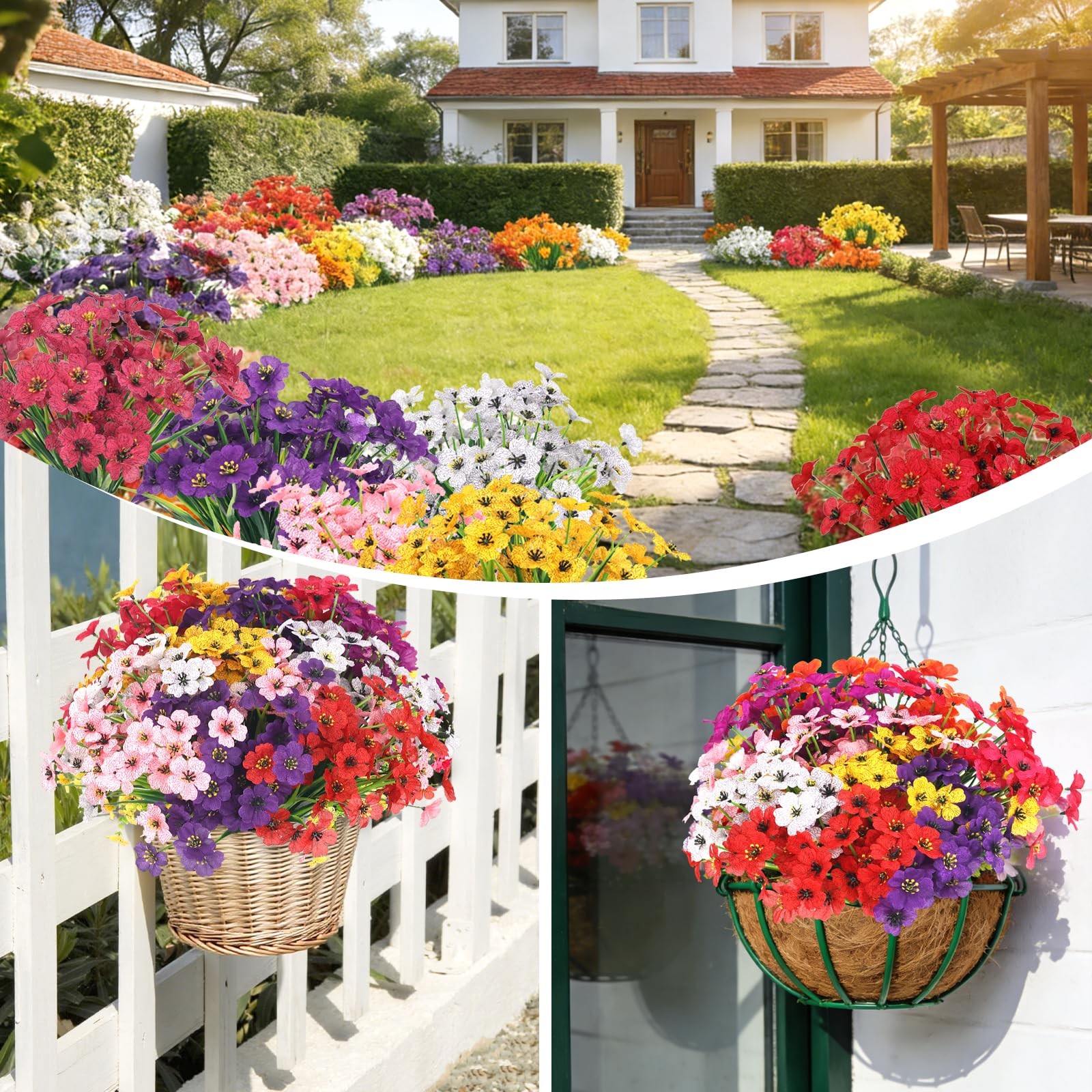 16 Bundles Artificial Flowers for Outdoors UV Resistant Faux Plastic Plants F…