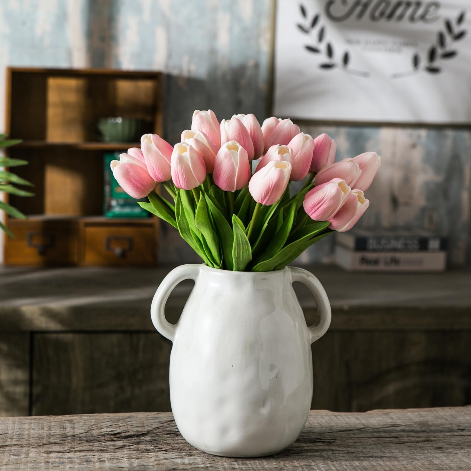 20 PCS 13 Inch Pink White Artificial Tulip Silk Fake Flowers Wedding Decor