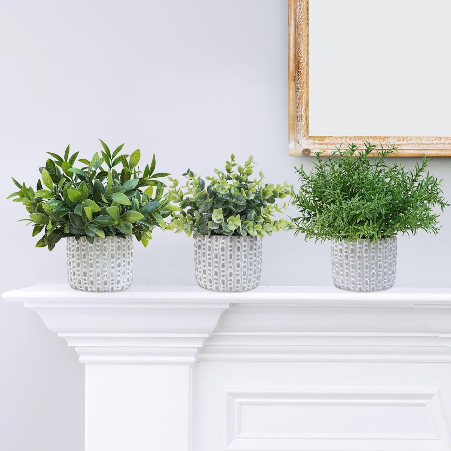 3 Pcs Artificial Potted Plants – Faux Eucalyptus, Boxwood, Rosemary, Greenery in