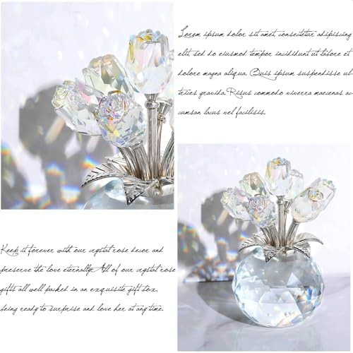 Ornalrist Crystal AB-Color Rose Bouquet Flower with Vase Figurine Decor, Rose…