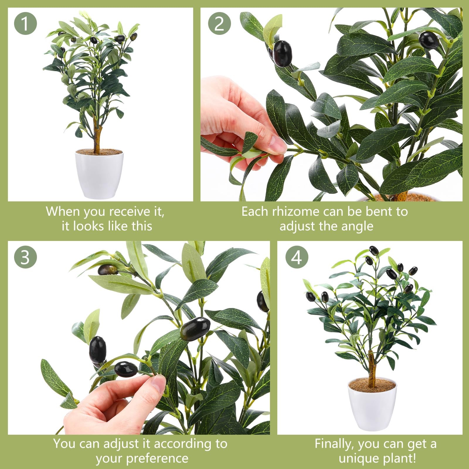 2 PCS 15.8 Inch Small Artificial Olive Tree Faux Plant White Pot 40cm