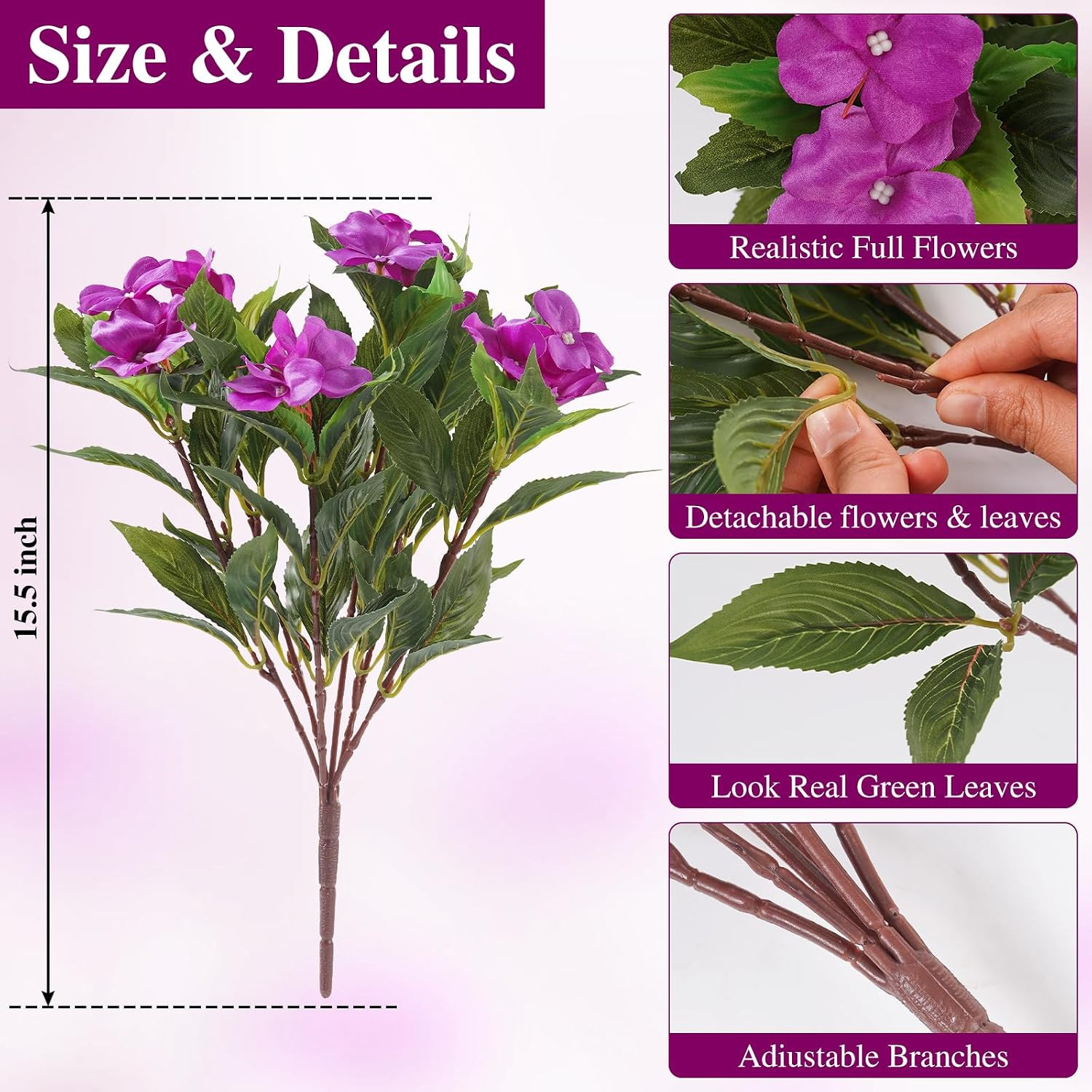 Vibrant Impatiens Artificial Flowers – 6 Bundles for Indoor & Outdoor Decor