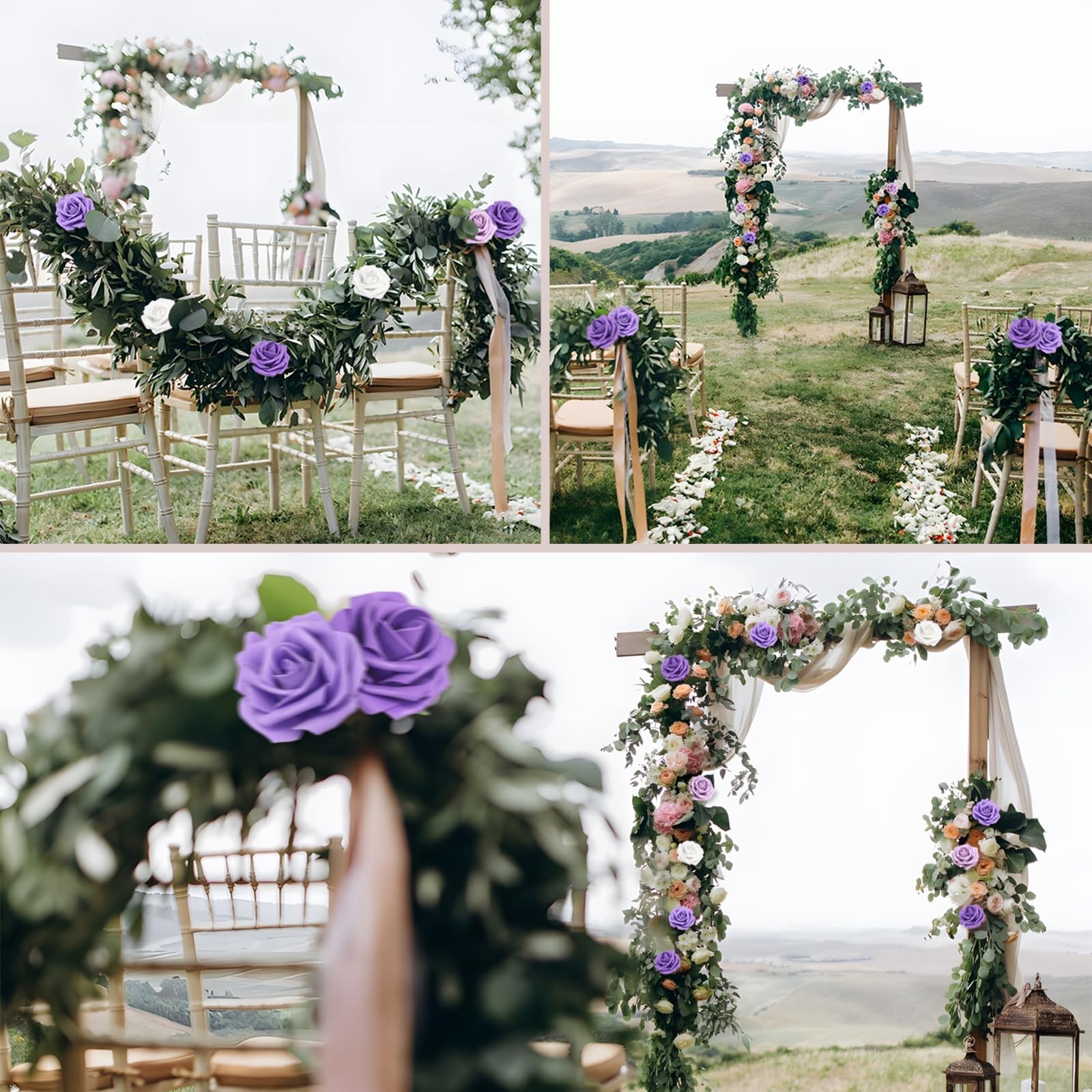 200PCS Artificial Flowers Purple Mixed Series Roses Real Looking Foam Fake Ro…