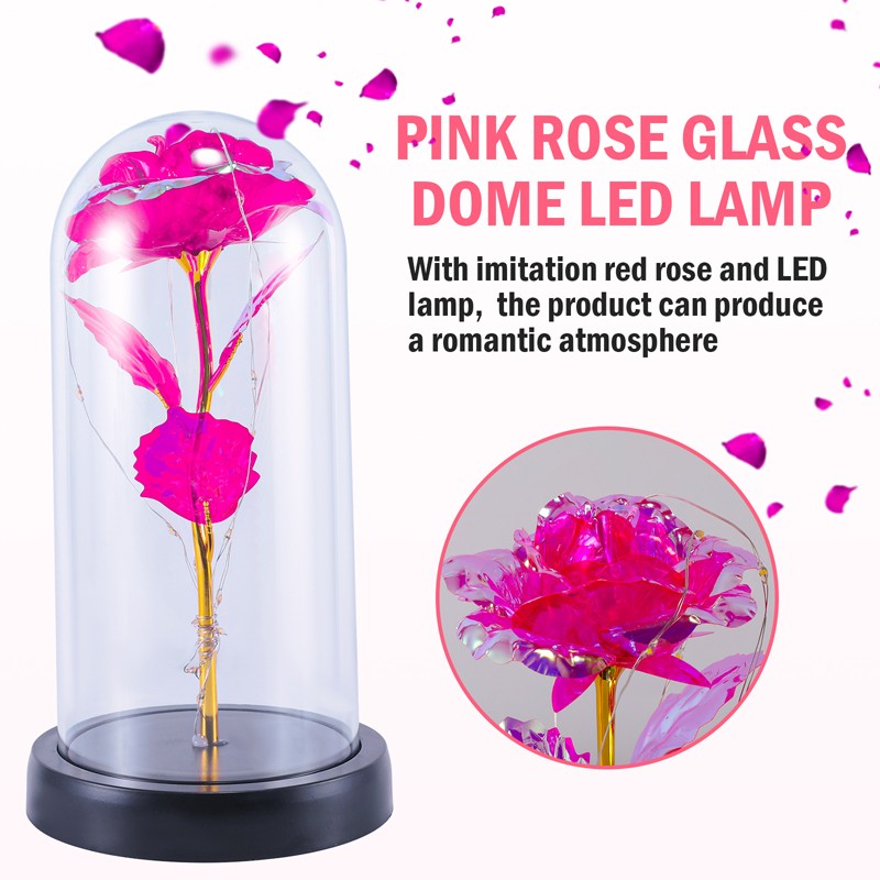 Preserved Eternal Rose In Glass Galaxy Flower Dome with LED Light Holiday Gifts