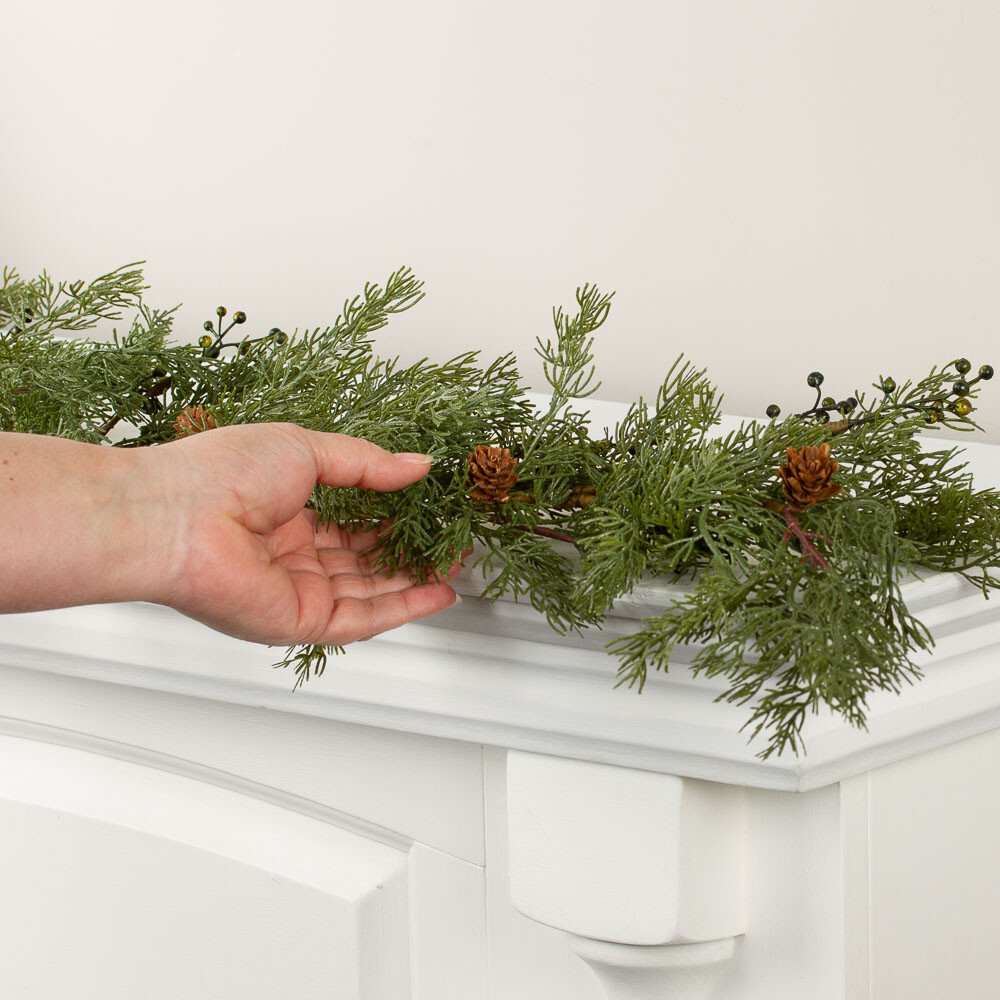 56″ Long Artificial Cedar Juniper Garland with Pine Cones