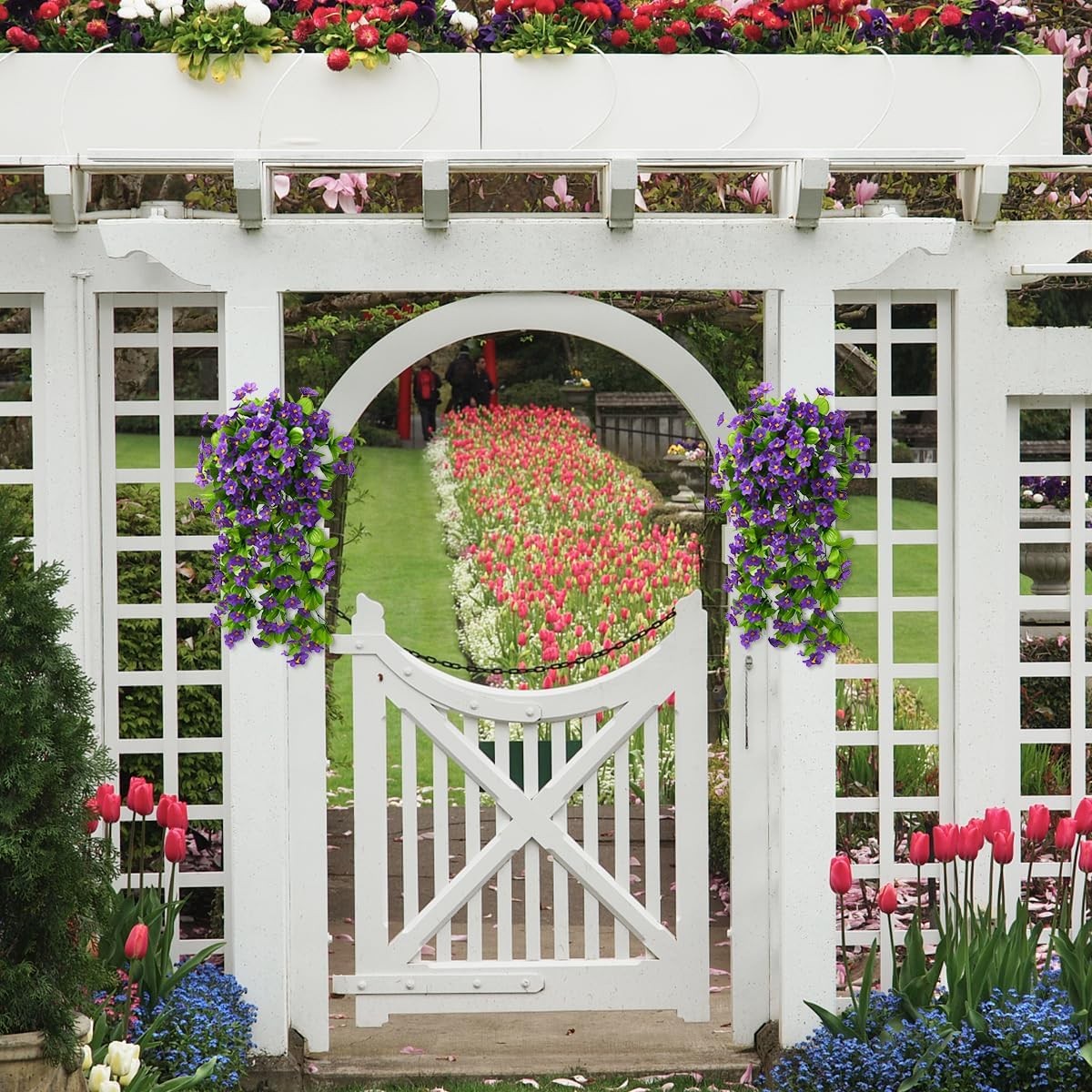 2PCS Artificial Hanging Flowers, Fake Hanging Plants Violet Vines UV Resistant