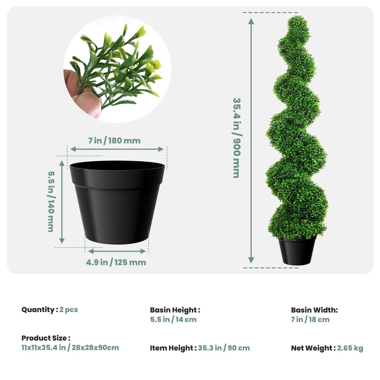 2Pack 3′ Artificial Topiary Tree Faux Plant w/ Extra Leaves Indoor&Outdoor Decor