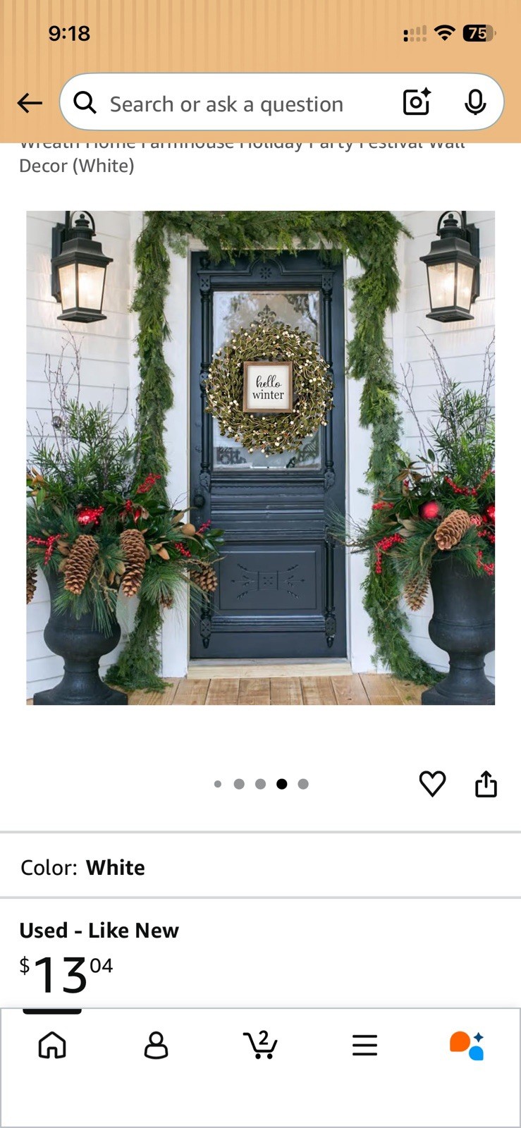 TEMPUS 20″ Wreath Artificial Berries Greens Wreath with Winter Sign. White