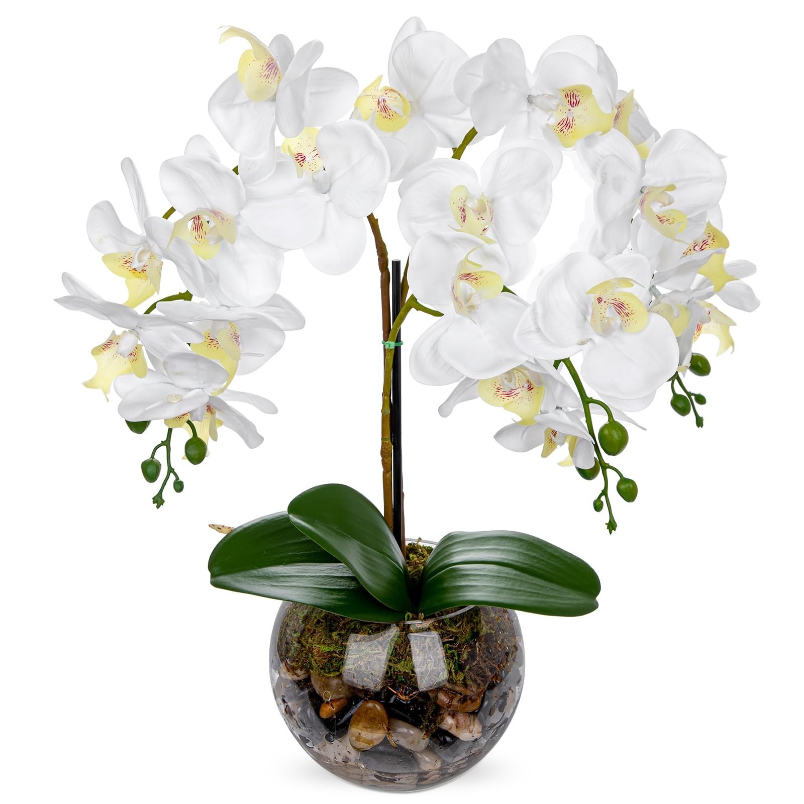 16.5″ White Orchids Faux Flowers in Pot – Elegant Fake Plant Arrangements for Ho