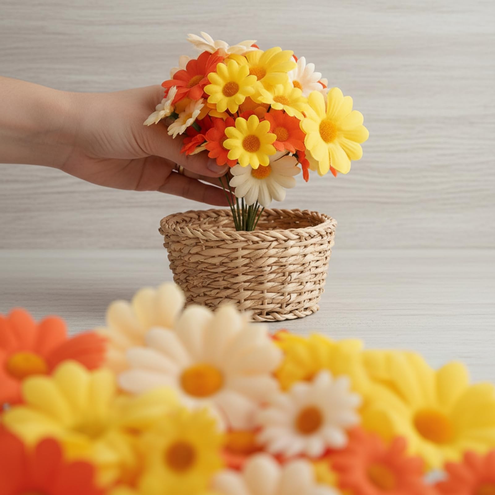 240 Pcs Artificial Daisy Flower Heads Bulk, Multi Color Fake Silk Mini Faux D…