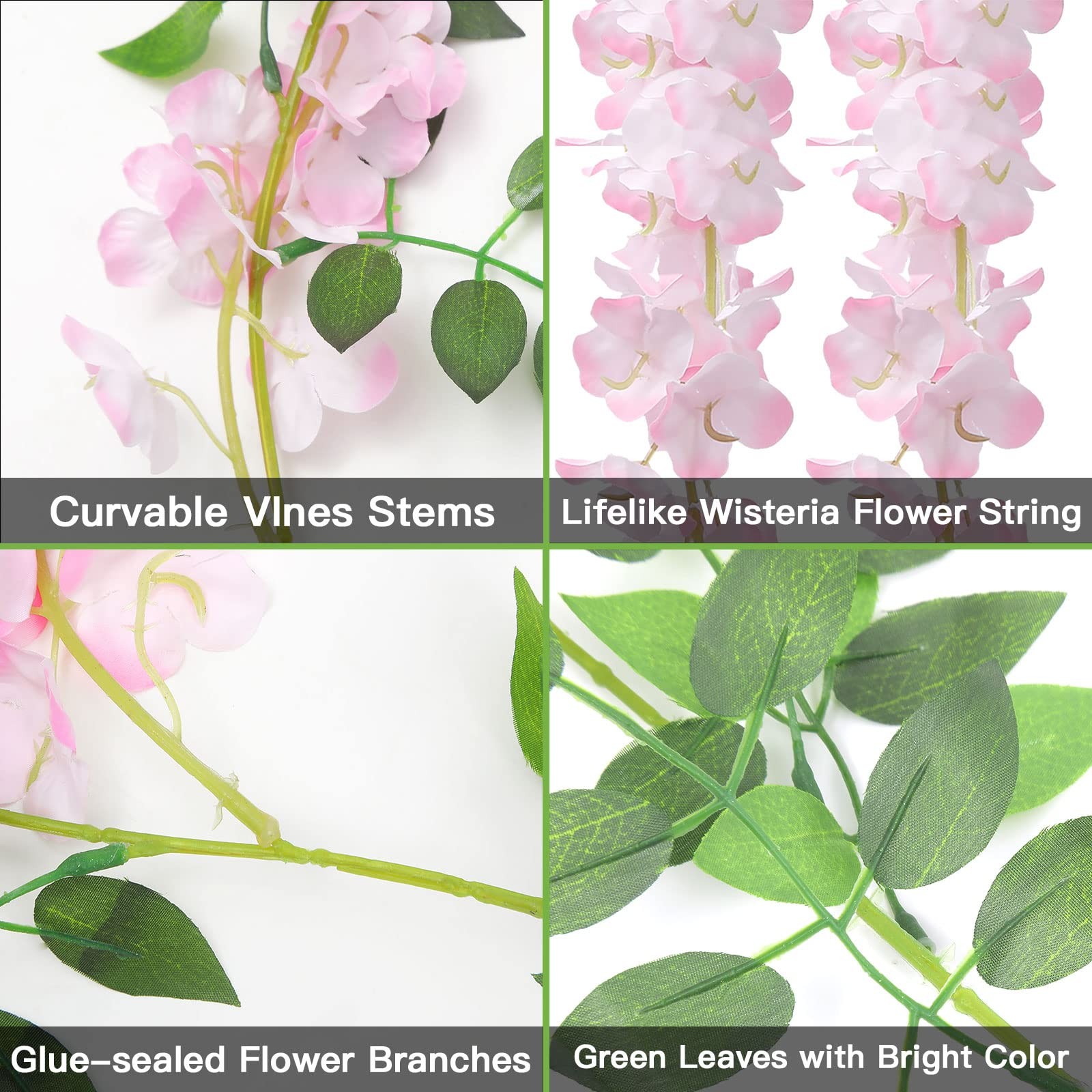 U’Artlines 5Pcs 7.2 Ft/Piece Artificial Wisteria Garland Silk Fake Pink Wiste…