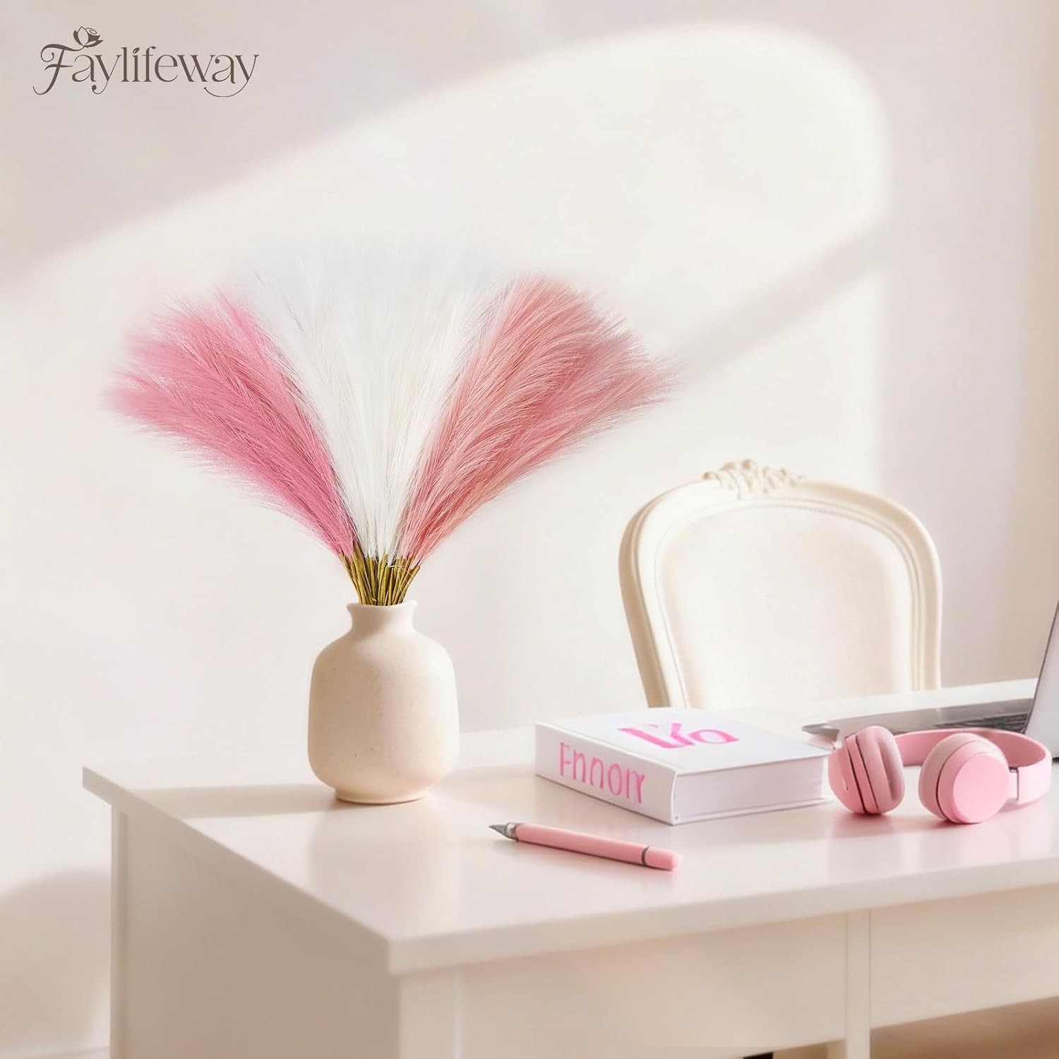 50PCS 17in Fluffy Blush Pink Pampas Grass – Ideal for Elegant Home & Event Decor