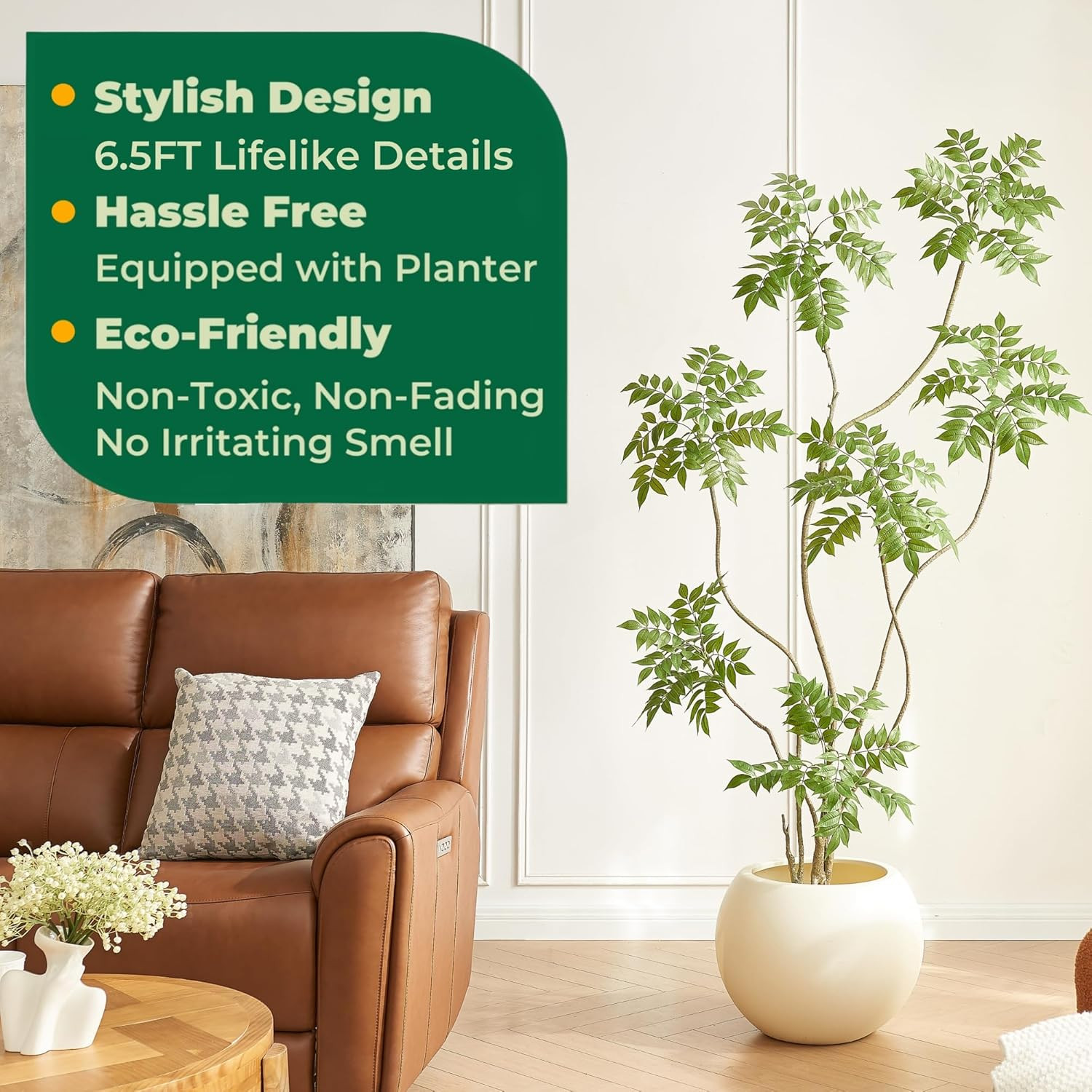 6.5FT Artificial Sumac Tree in White Pot – Realistic Faux Plant for Home Decor