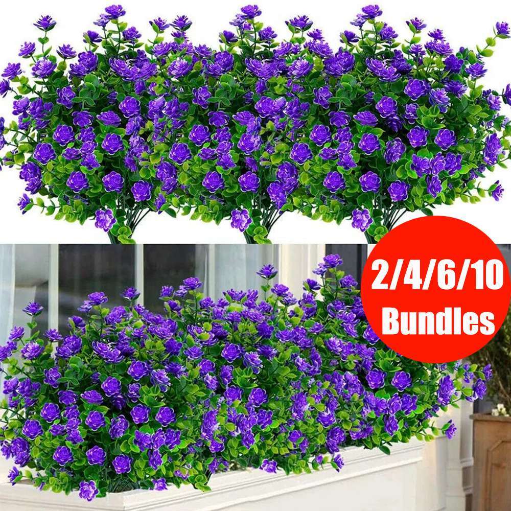 Purple Artificial Flowers Fake Outdoor UV Resistant Shrubs Plants Spring Decor