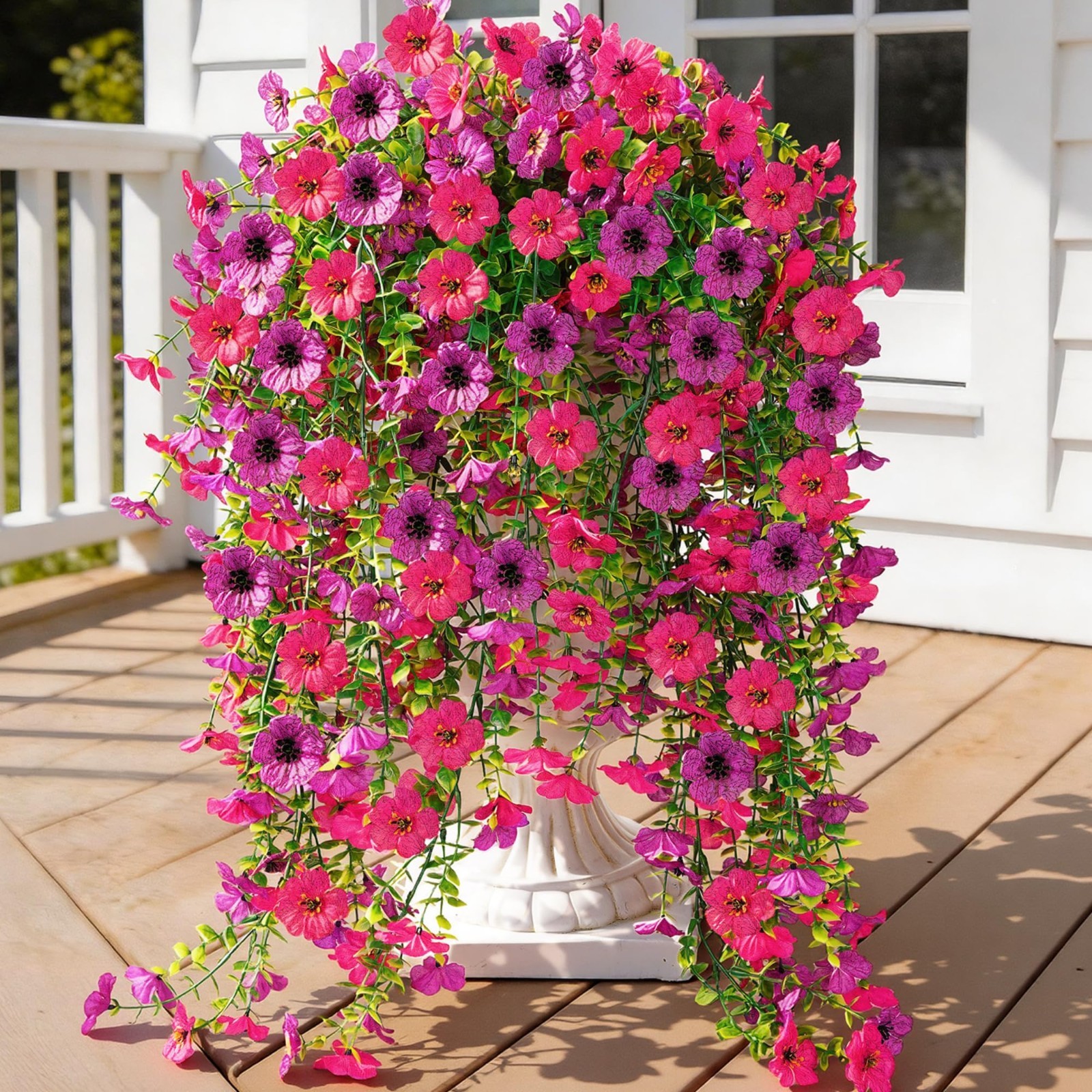 6 Bundles UV Resistant Faux Silk Hanging Flowers for Outdoor Indoor Decor, Garde