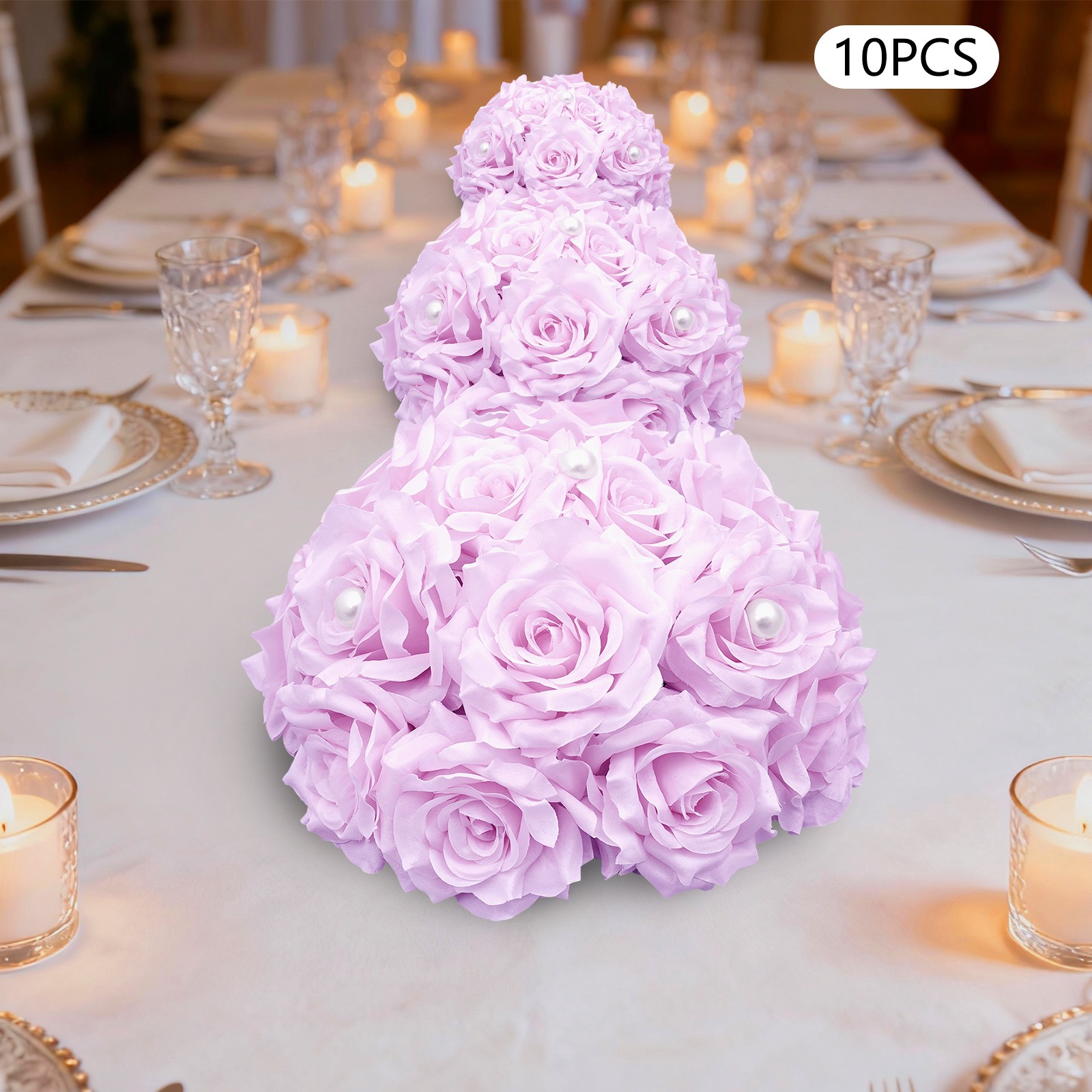 10 PCS Artificial Flower Ball, Pinkish Purple Floral Bouquet, Handmade Rose Ball