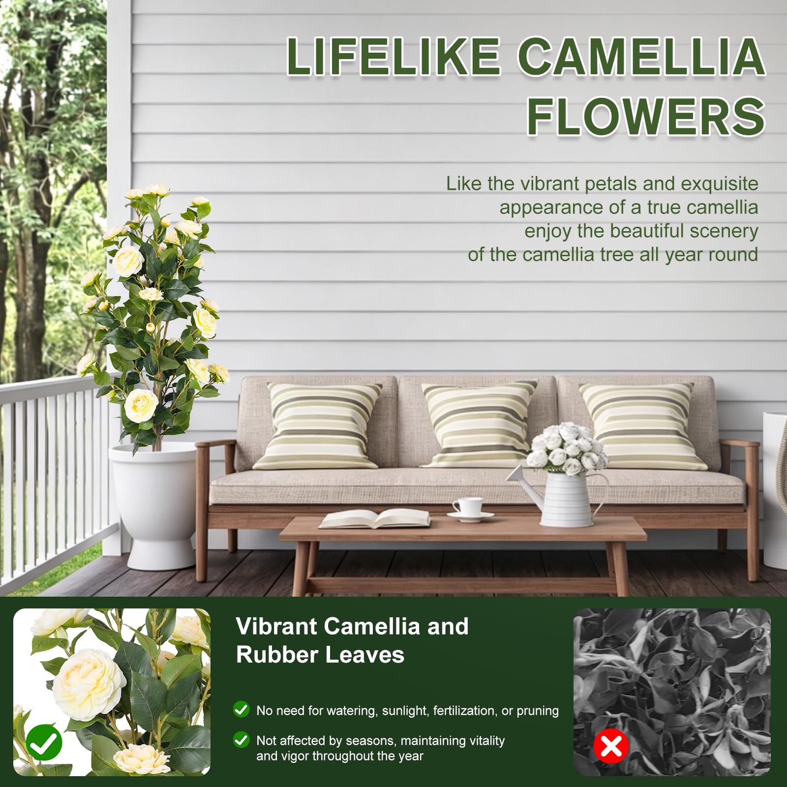 2-Pack 3FT UV Resistant Artificial Camellia Flowers, Faux Camellia Blooms wit…