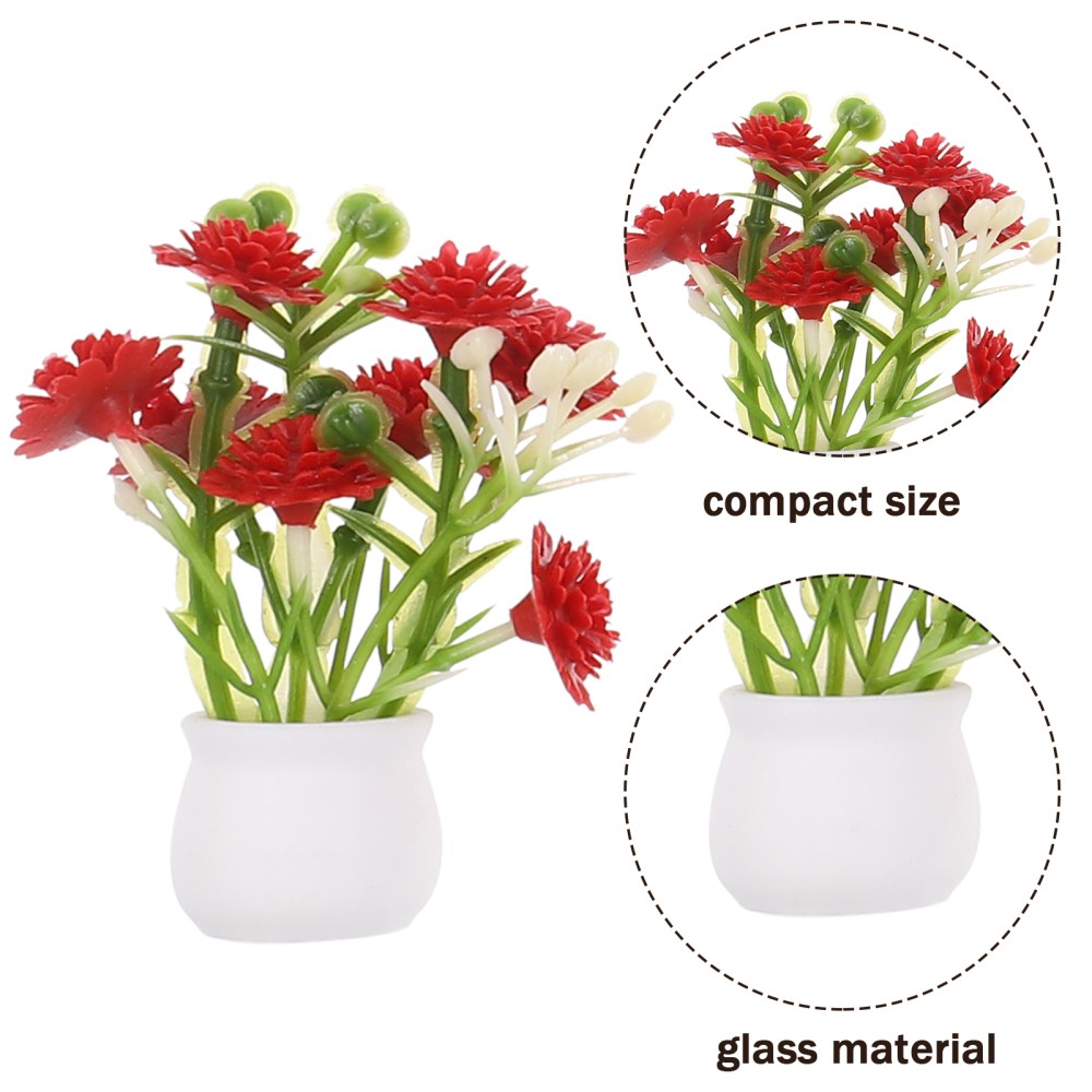 5pcs Mini Flower Pot Set with Artificial Flowers for Dollhouse and Fairy Garden