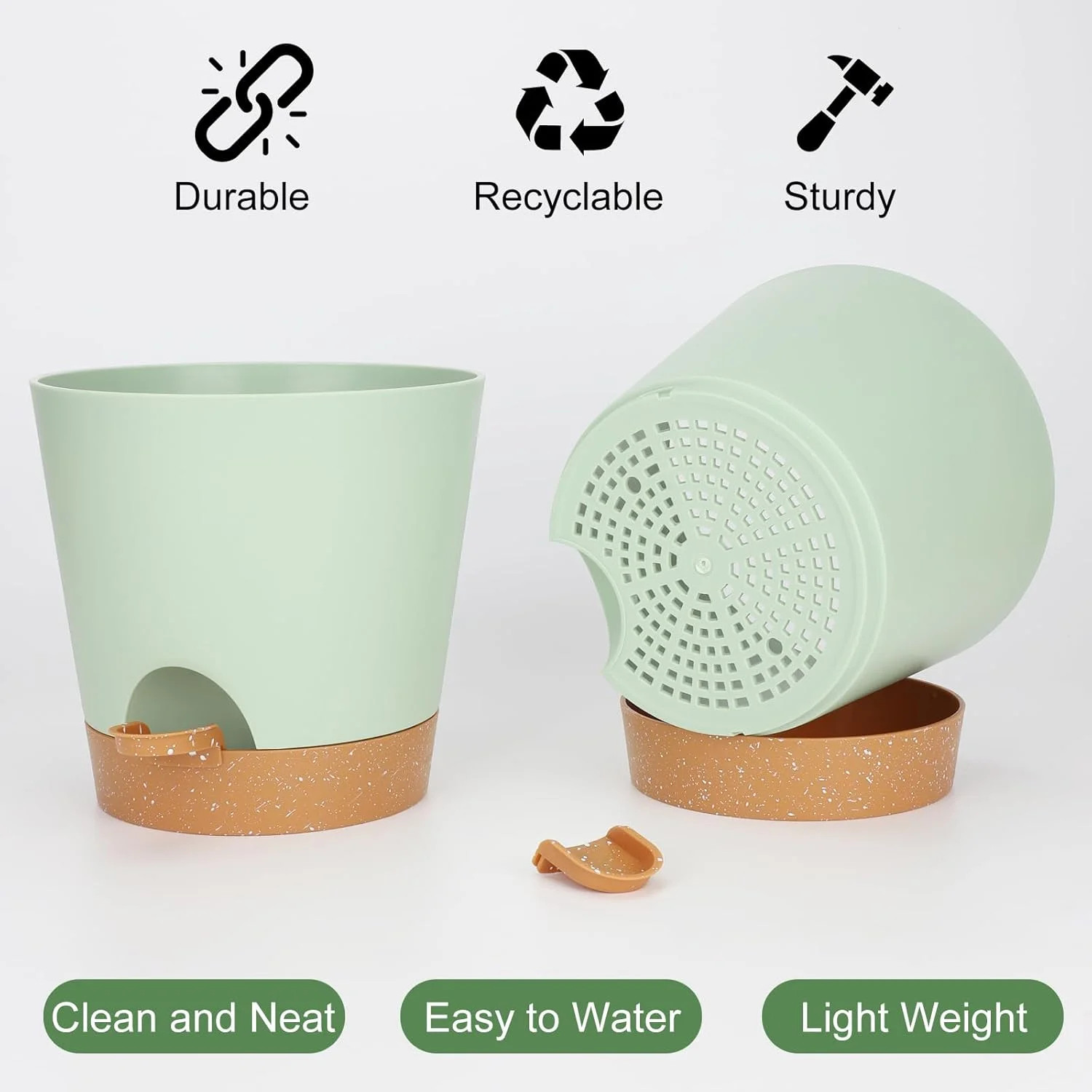 YNNICO 8-Inch Plant Pots, Self-Watering Planters with Drainage Holes & Saucers f