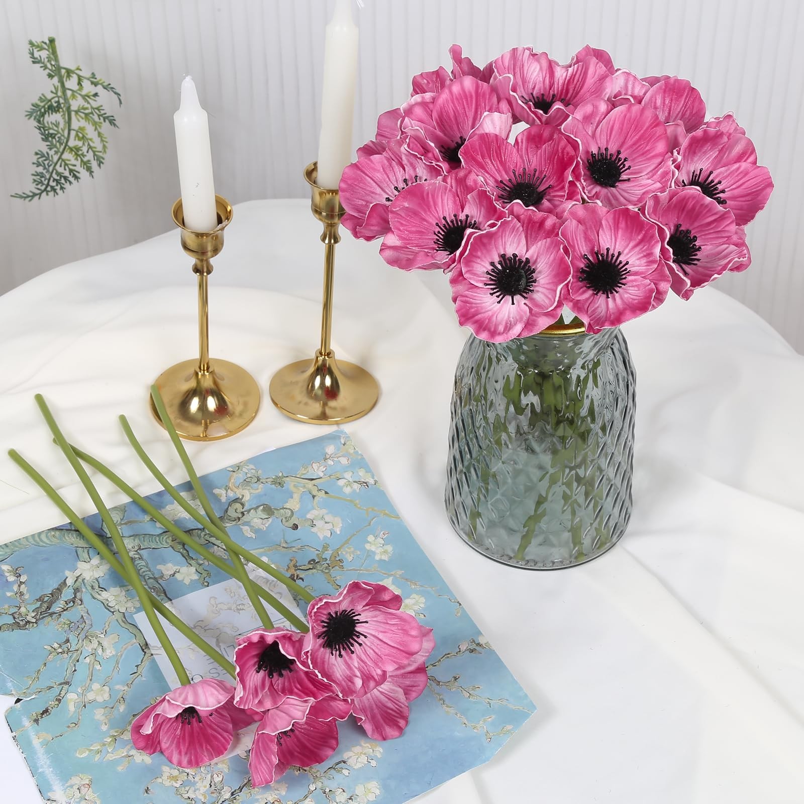 Artificial Poppies 20PCS PU Realistic Hot Pink Faux Poppy Flowers for Bouquet…