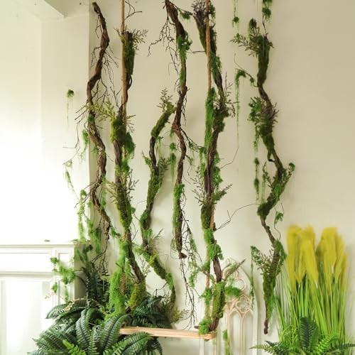 Large 78.9″ Bendable Artificial Tree Branches with Moss & Leaves for Outdoor Dec