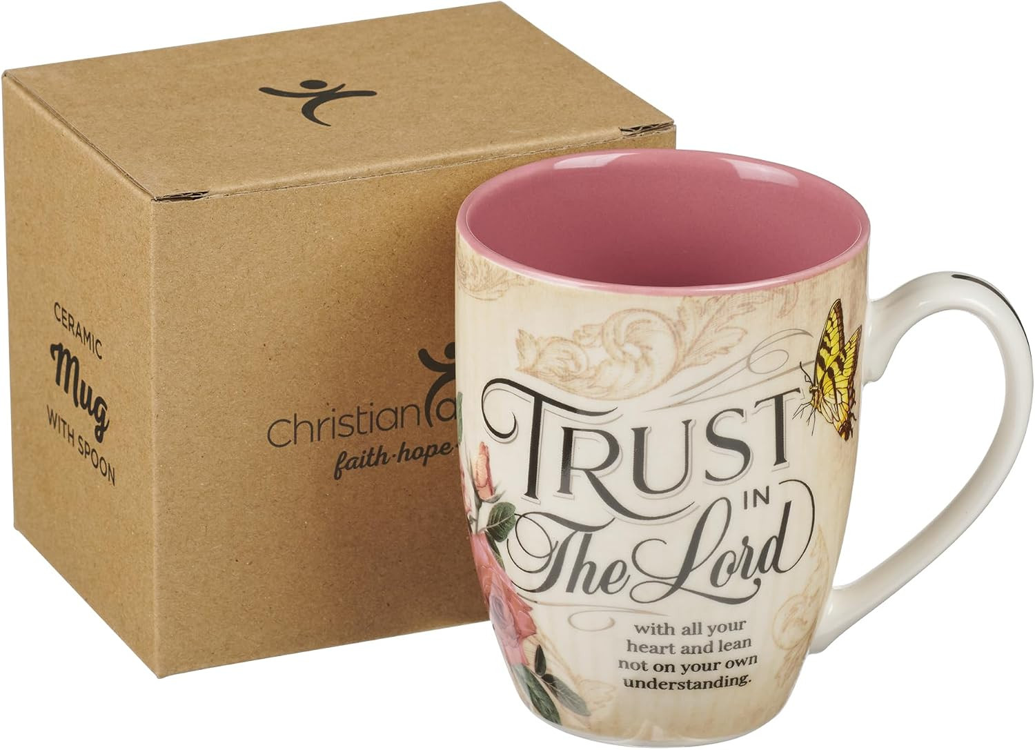 Pink Rose Floral & Yellow Butterfly Ceramic Coffee Mug – 12