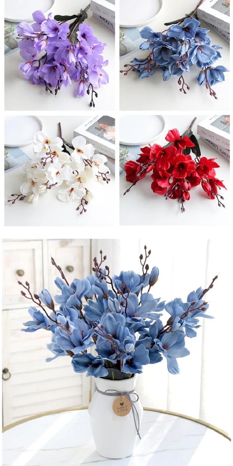 High Quality 5 Forks 20 Head Artificial Magnolia Flower for Home Living Room Tab