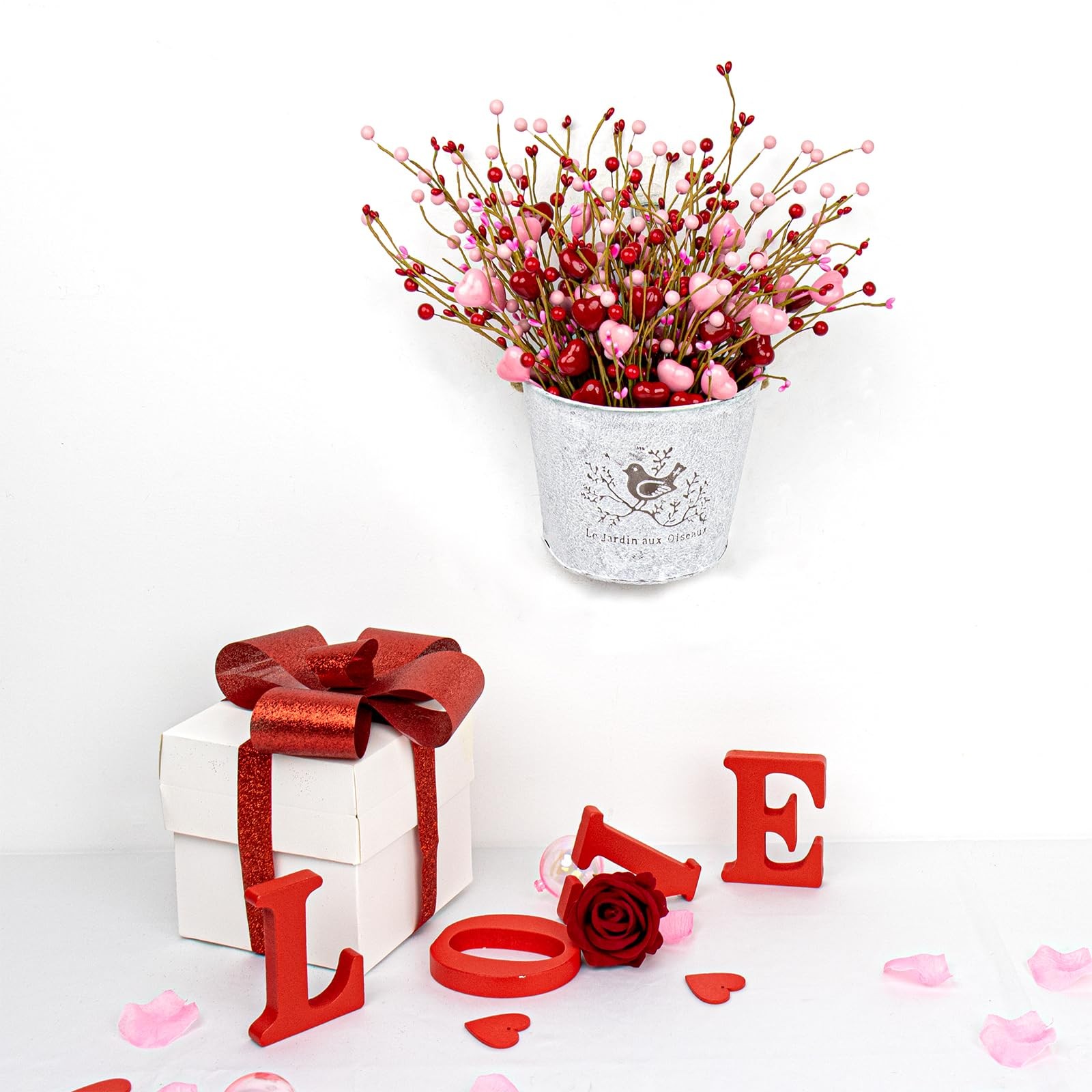 Pink Heart Decorations 24 Pack Red Heart Picks 17 Inch Pink Red Stems for Wed…