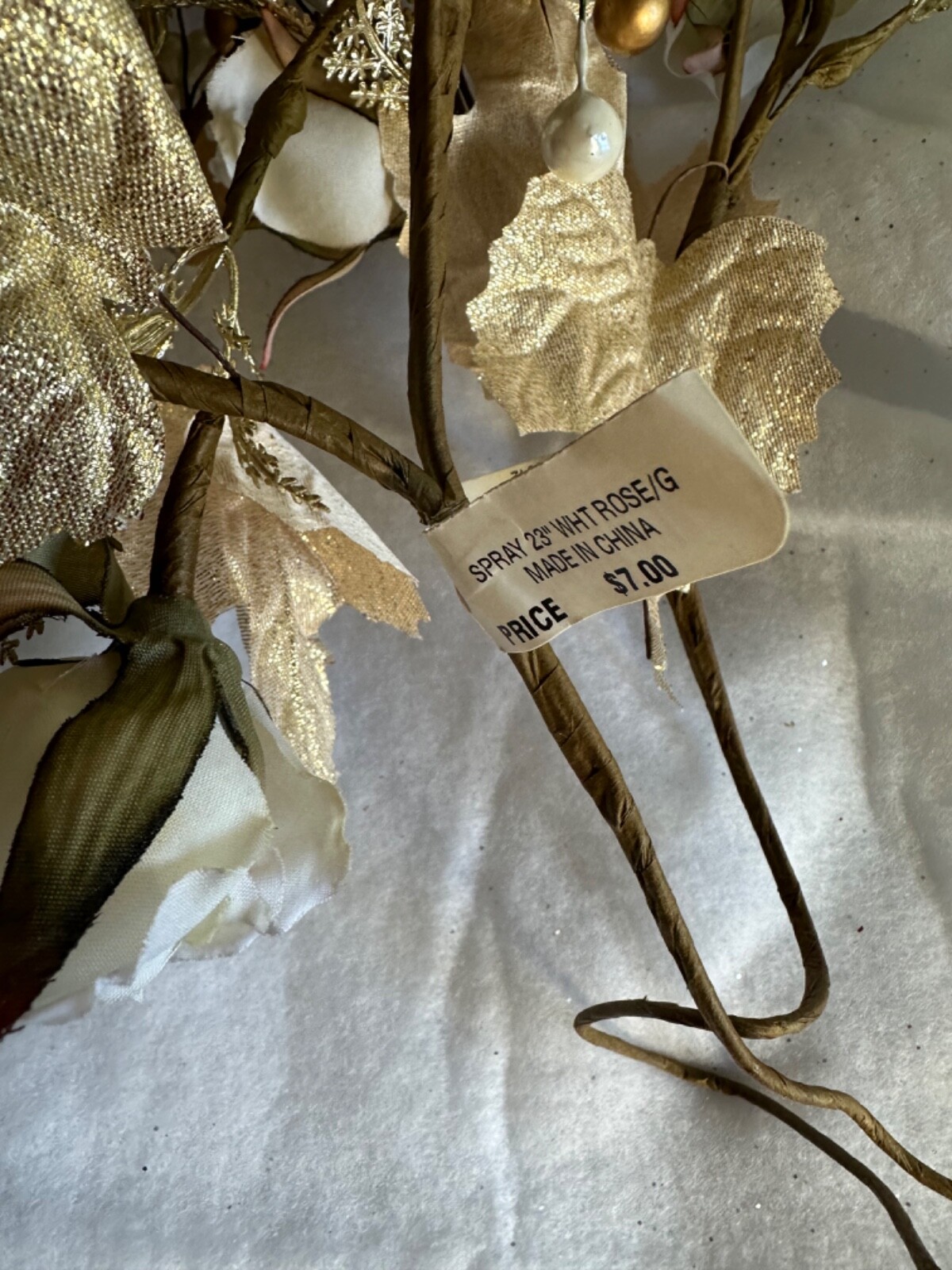Berry Cluster Tree Pick Plant Spray Decorations Gold Beads White and Bronze Leaf