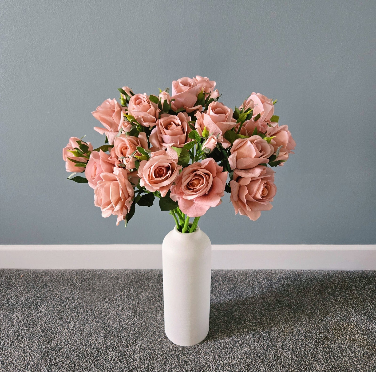 10pcs Artificial 3-Head Dark pink rose Each Stem Features 2Full Blooms and 1bud