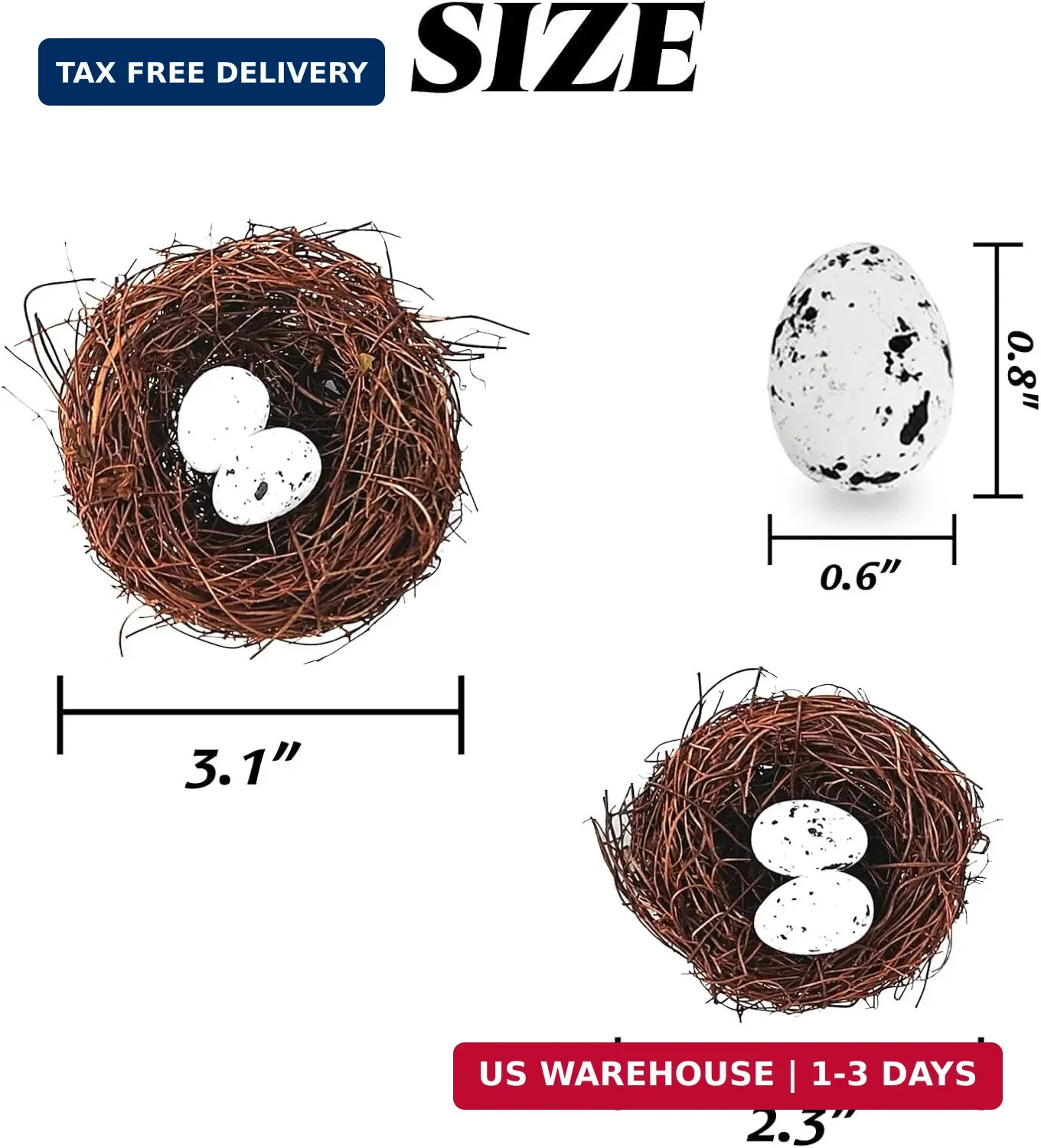 24PCS/Set Small Faux Bird Nest with Eggs for Crafts, Artificial Rattan Bi