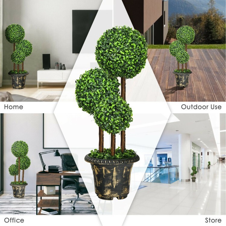 36″ Artificial Topiary Triple Ball Tree In/outdoor Fake Home Decor Potted Plant