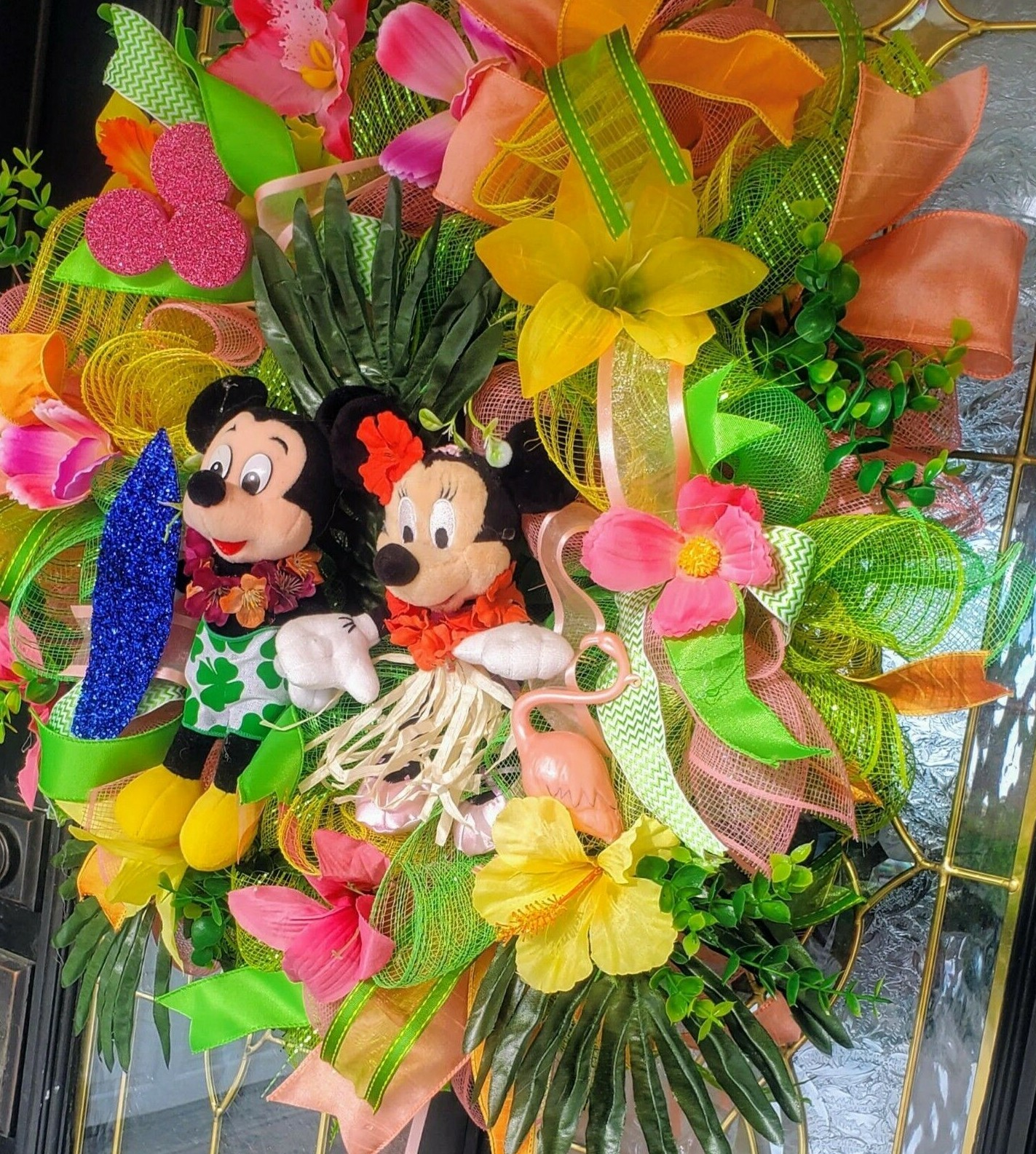 Large Handmade Mickey and Minnie Mouse Summer Front Door Wreath Deco Mesh Decor