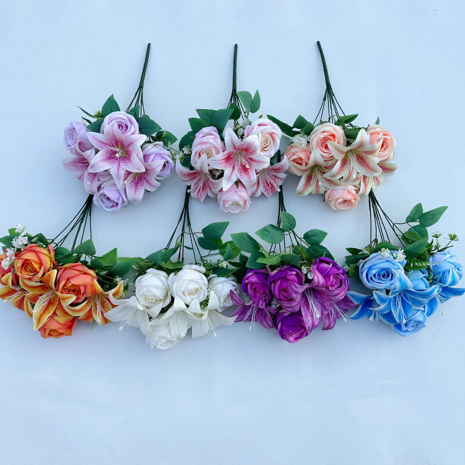 Spring Color Bouquet: 9-Stem Mixed Roses & Lilies with Roses – Fresh Cut