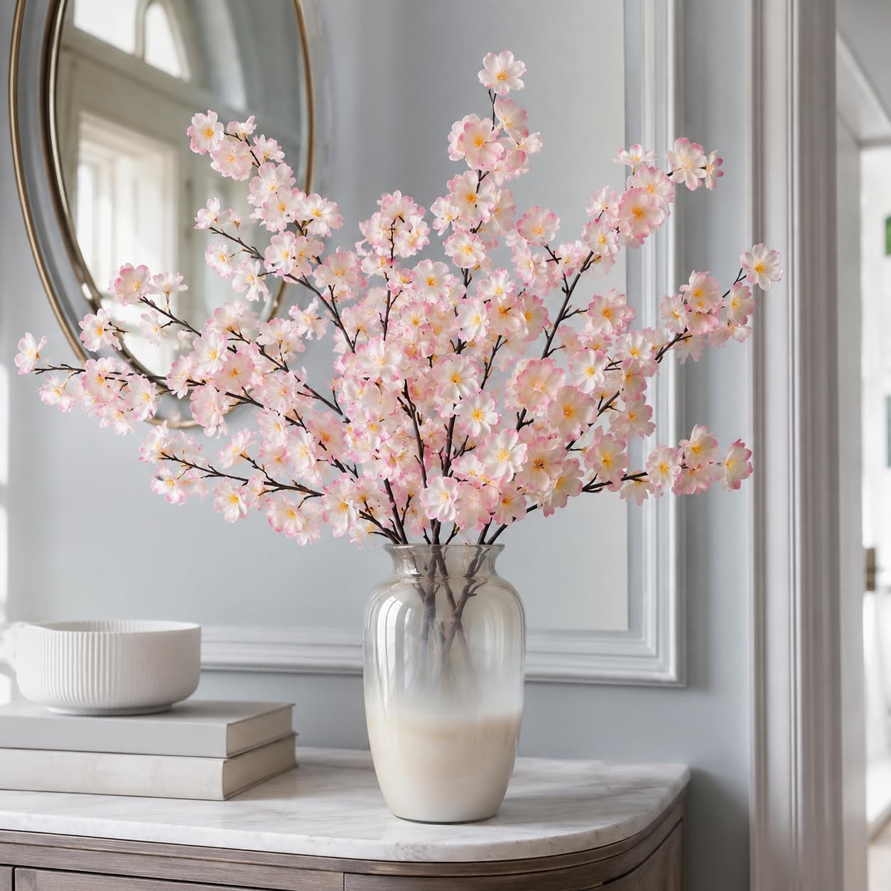 8 Pack Artificial Cherry Blossom Branches – 20 Inch Real Touch Silk Flowers w…