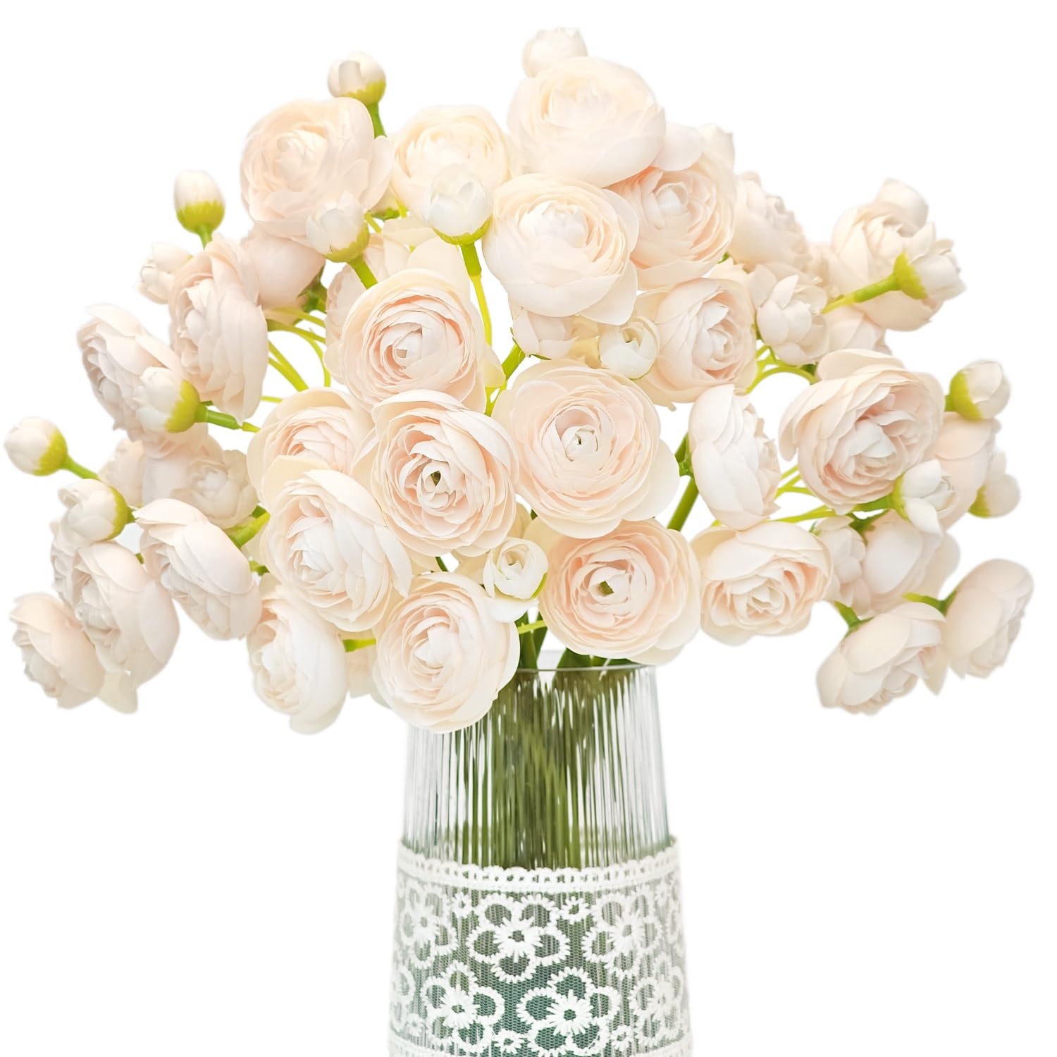 Artificial Ranunculus Flower Light Champagne Silk Flowers 18pcs