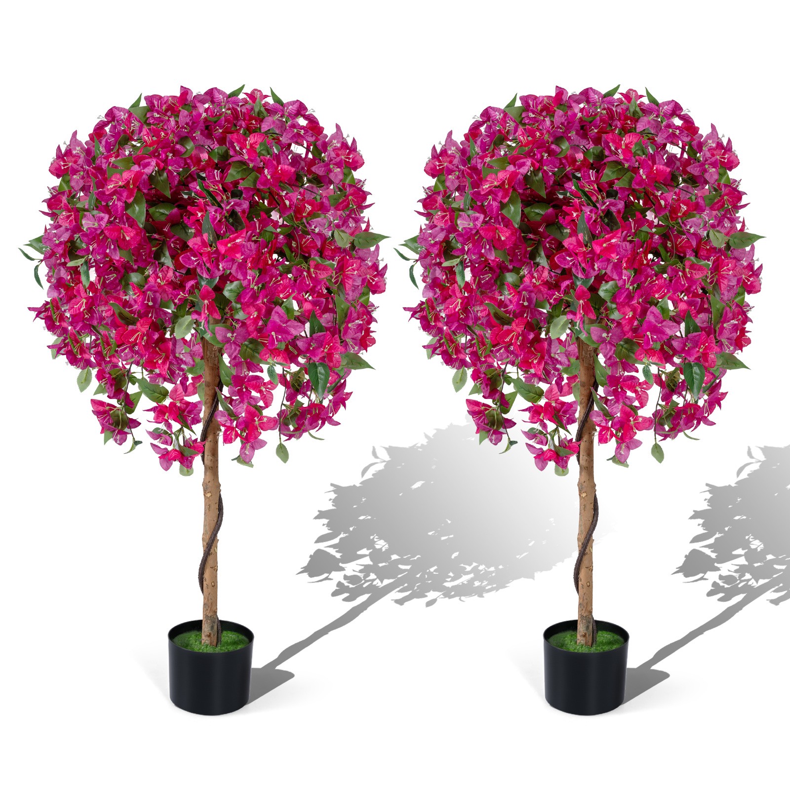 2 Pack Artificial Azalea Trees51″Faux Floral Plants w/ Vivid Blooming Flowers