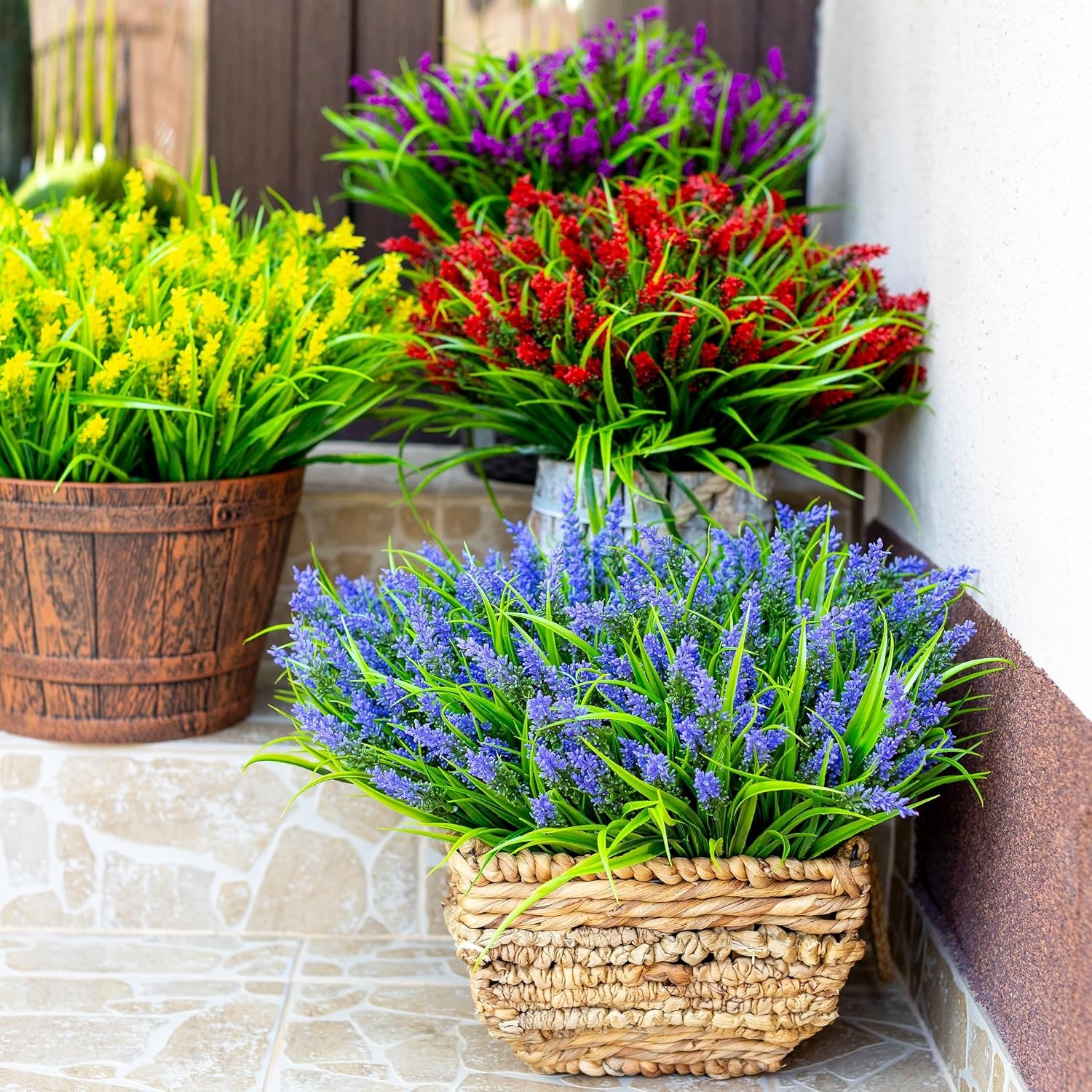 Artificial Flowers Outdoors Decorations 20 Bundles Fake Lavender Monkey Grass UV